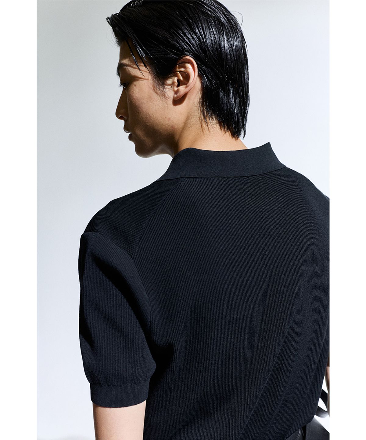 세비지(SAVAGE) Open Collar Polo Knit - Black