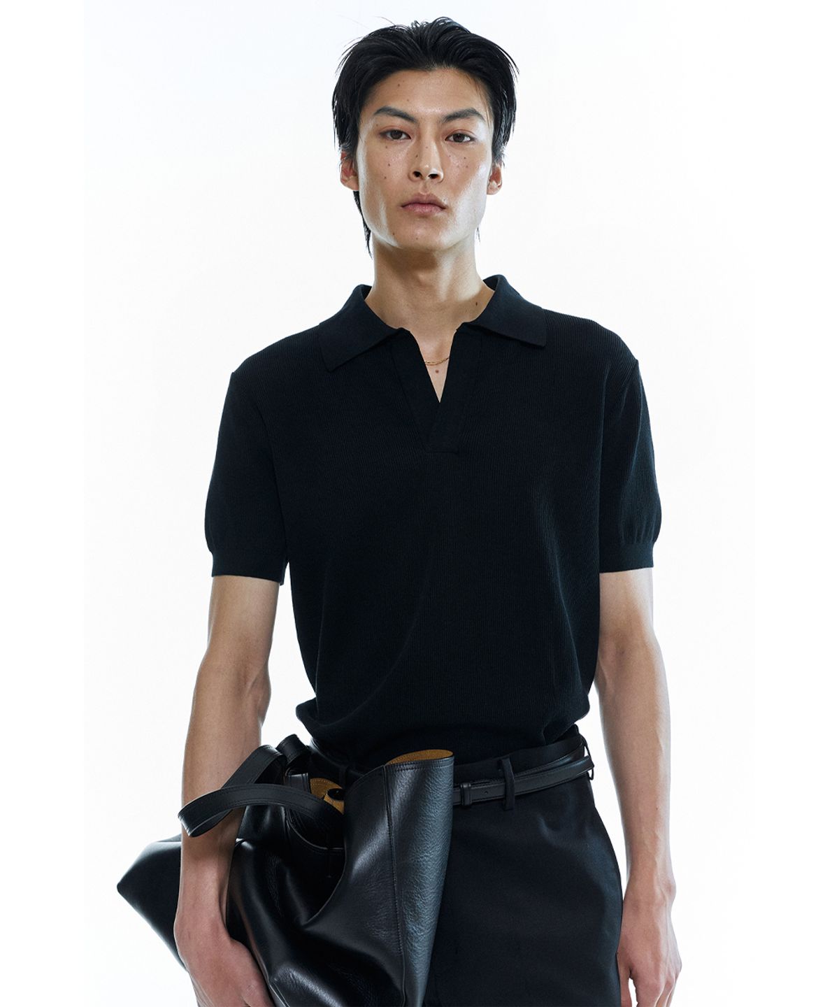 세비지(SAVAGE) Open Collar Polo Knit - Black