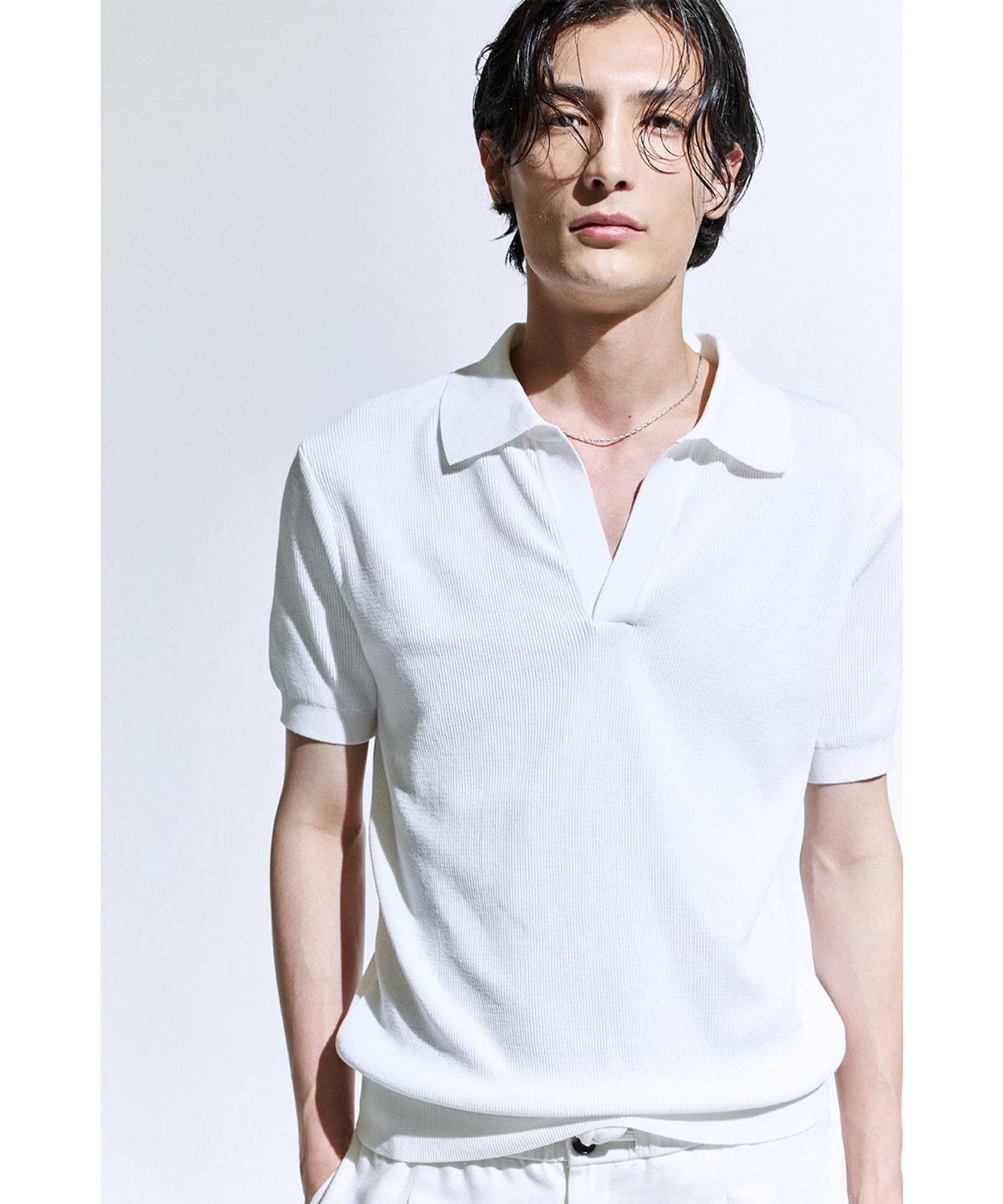 세비지(SAVAGE) Open Collar Polo Knit - Off White
