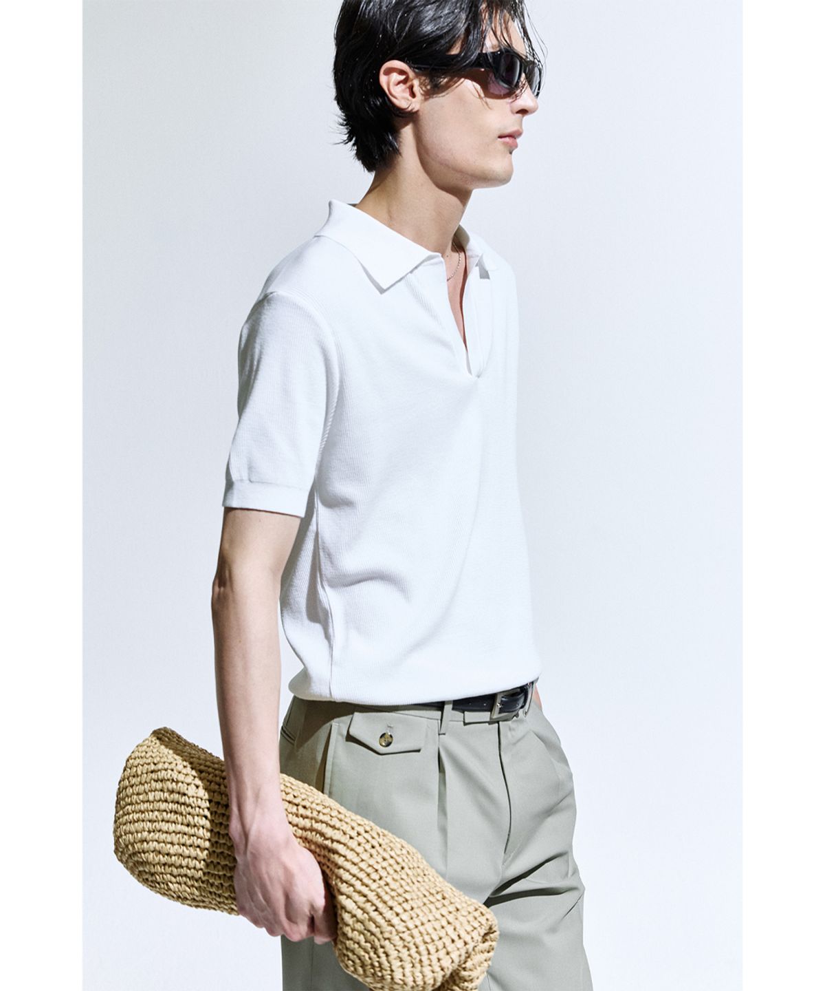 세비지(SAVAGE) Open Collar Polo Knit - Off White