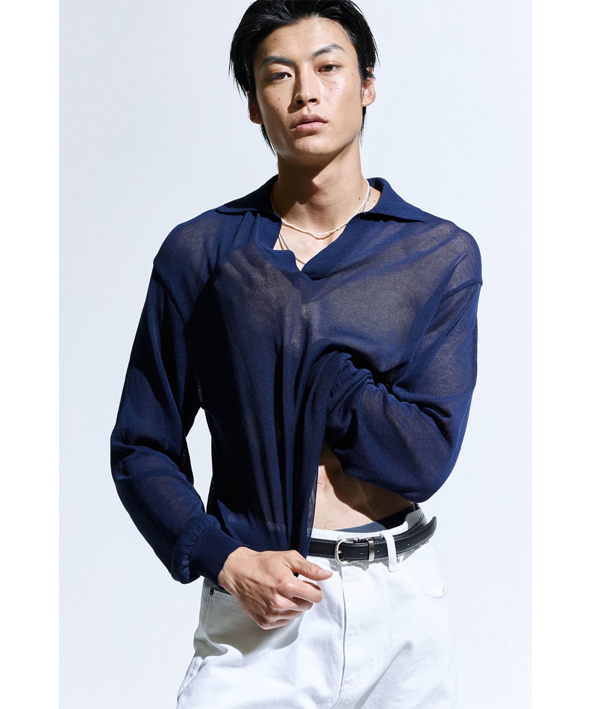 세비지(SAVAGE) Sheer Knit Pullover - Navy