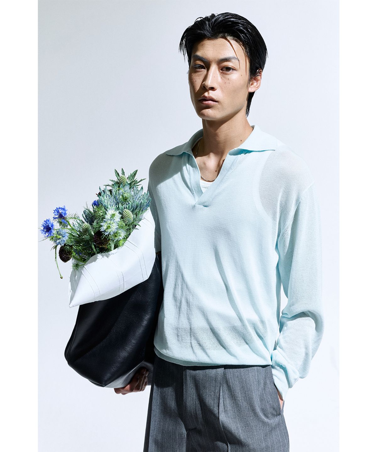 세비지(SAVAGE) Sheer Knit Pullover - Sky Blue