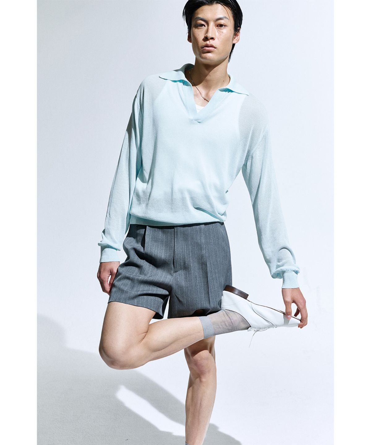 세비지(SAVAGE) Sheer Knit Pullover - Sky Blue