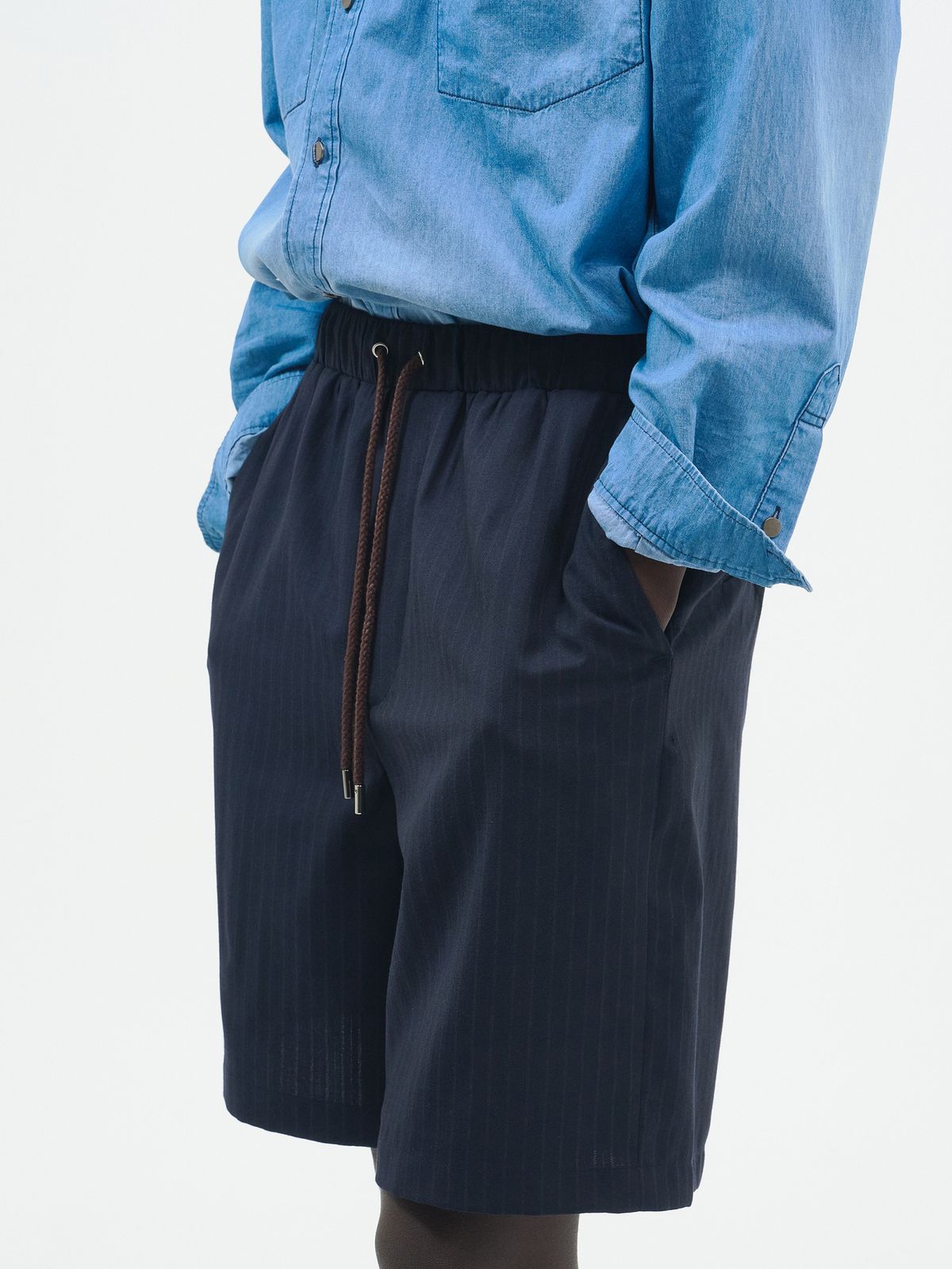포커페이스(POKERFACE) BANDING BERMUDA PANTS WOOL SILK