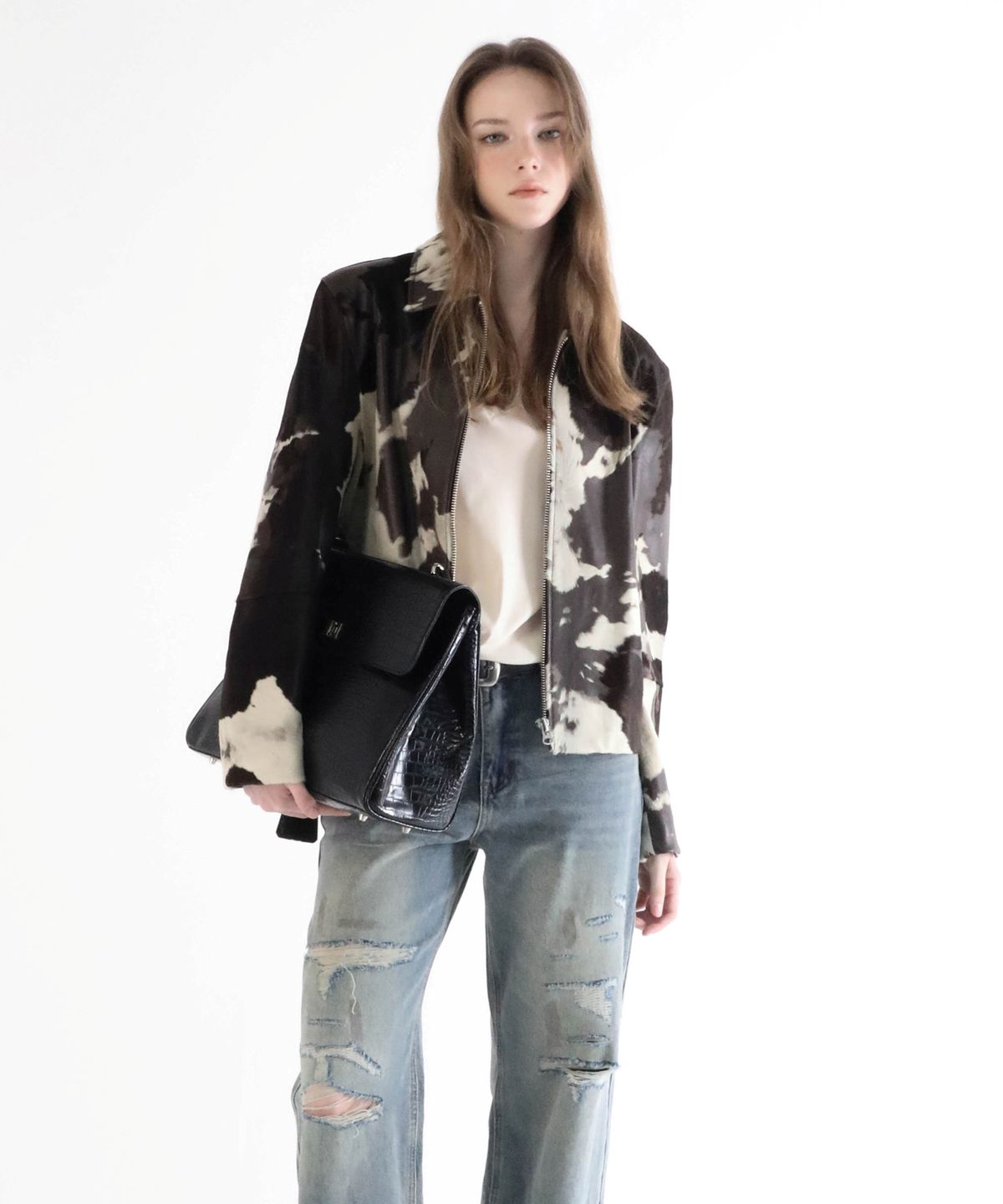 프로젝트 웨이브(PROJECT WAVE) Real Cow Leather Crop bluson