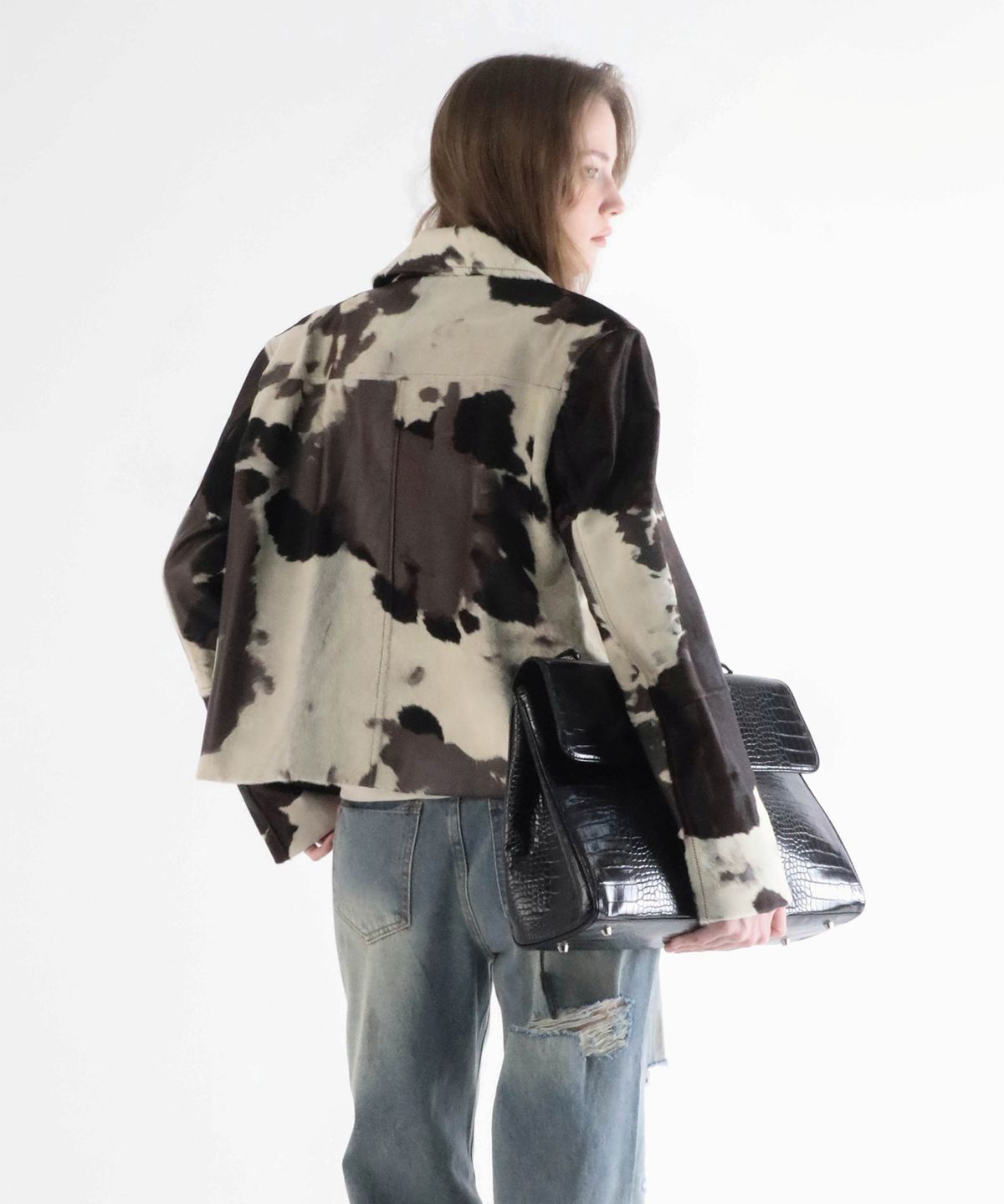 프로젝트 웨이브(PROJECT WAVE) Real Cow Leather Crop bluson