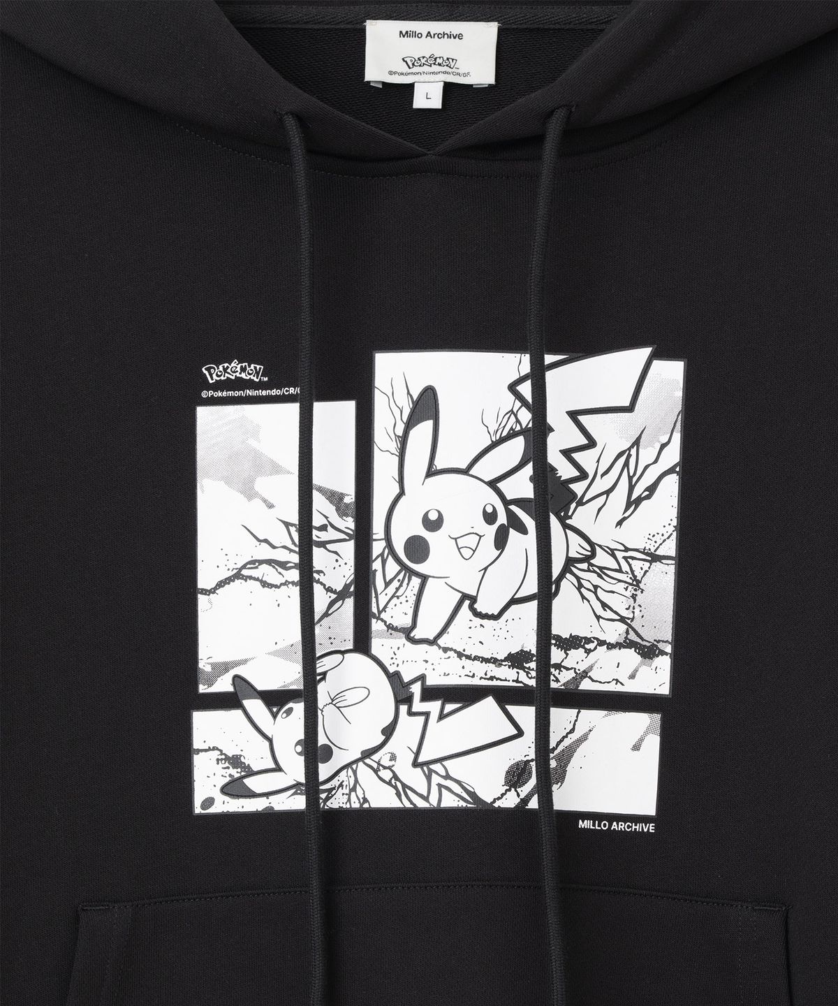 밀로 아카이브(MILLO ARCHIVE) [Pokémon] 카툰 피카츄 후드 [블랙]
