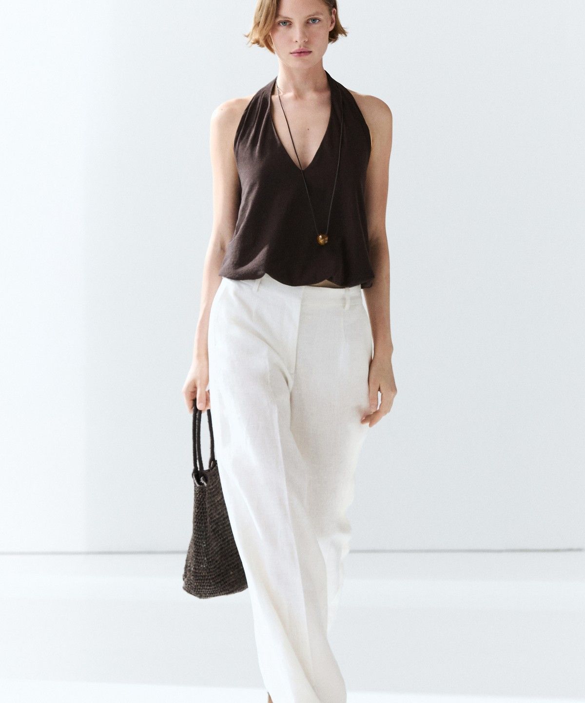 마시모두띠(MASSIMO DUTTI) 100% 린넨 핀턱 팬츠