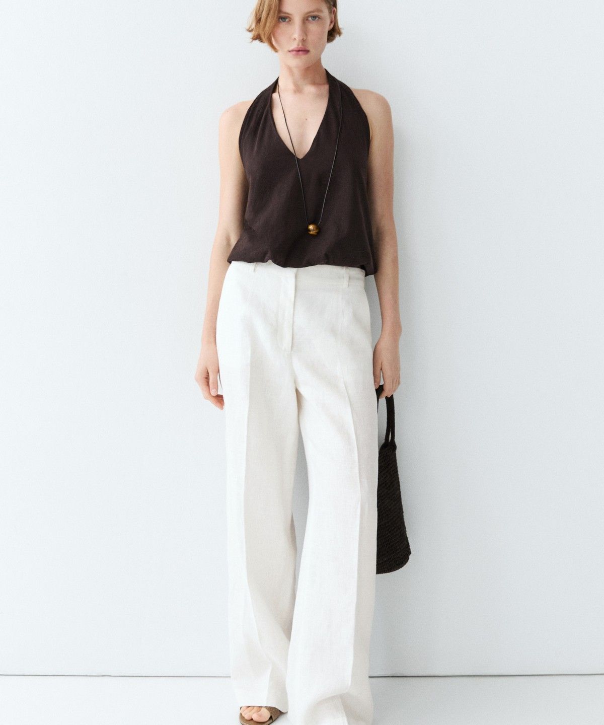마시모두띠(MASSIMO DUTTI) 100% 린넨 핀턱 팬츠