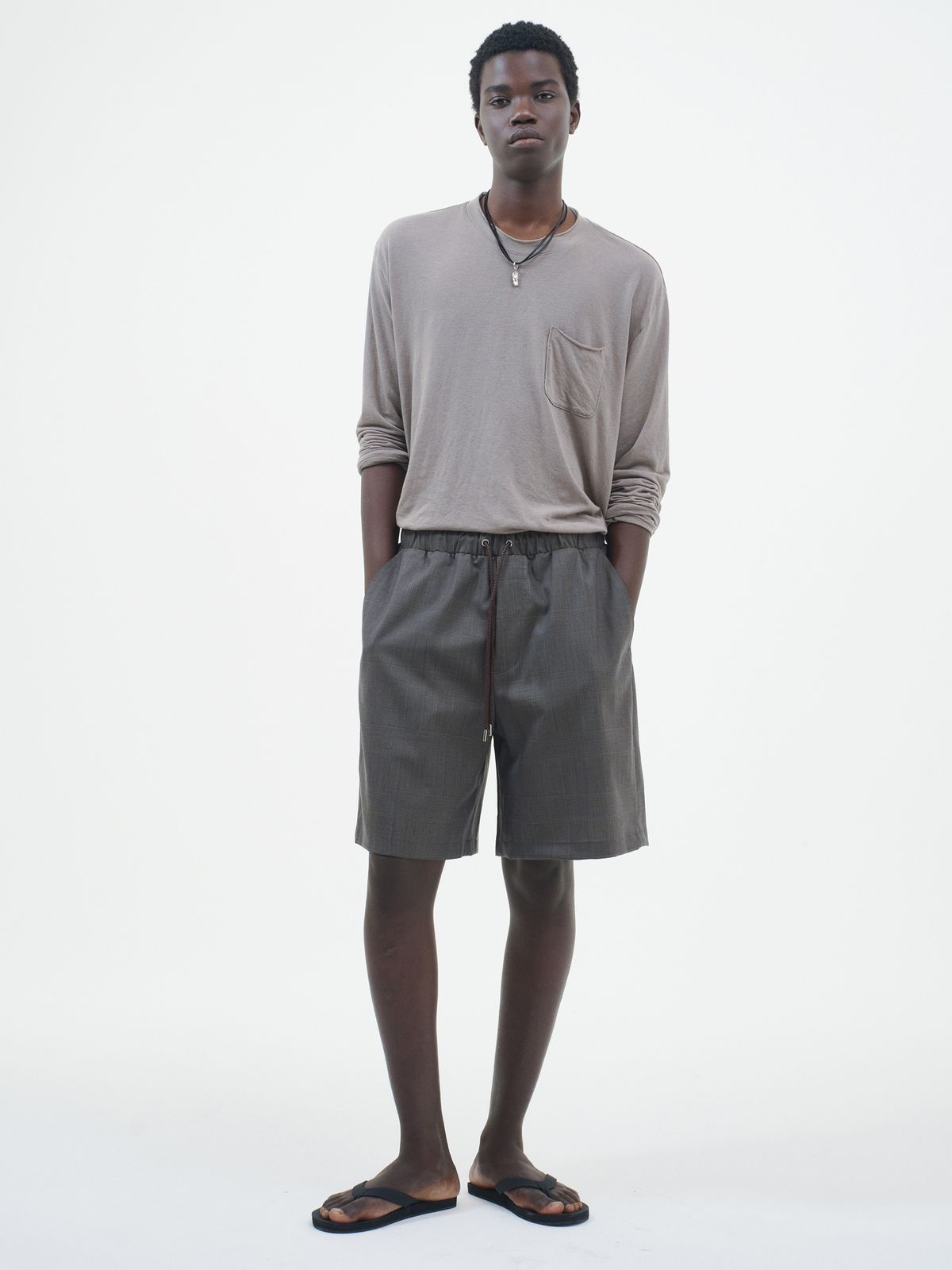 포커페이스(POKERFACE) BANDING BERMUDA PANTS WOOL CHECK