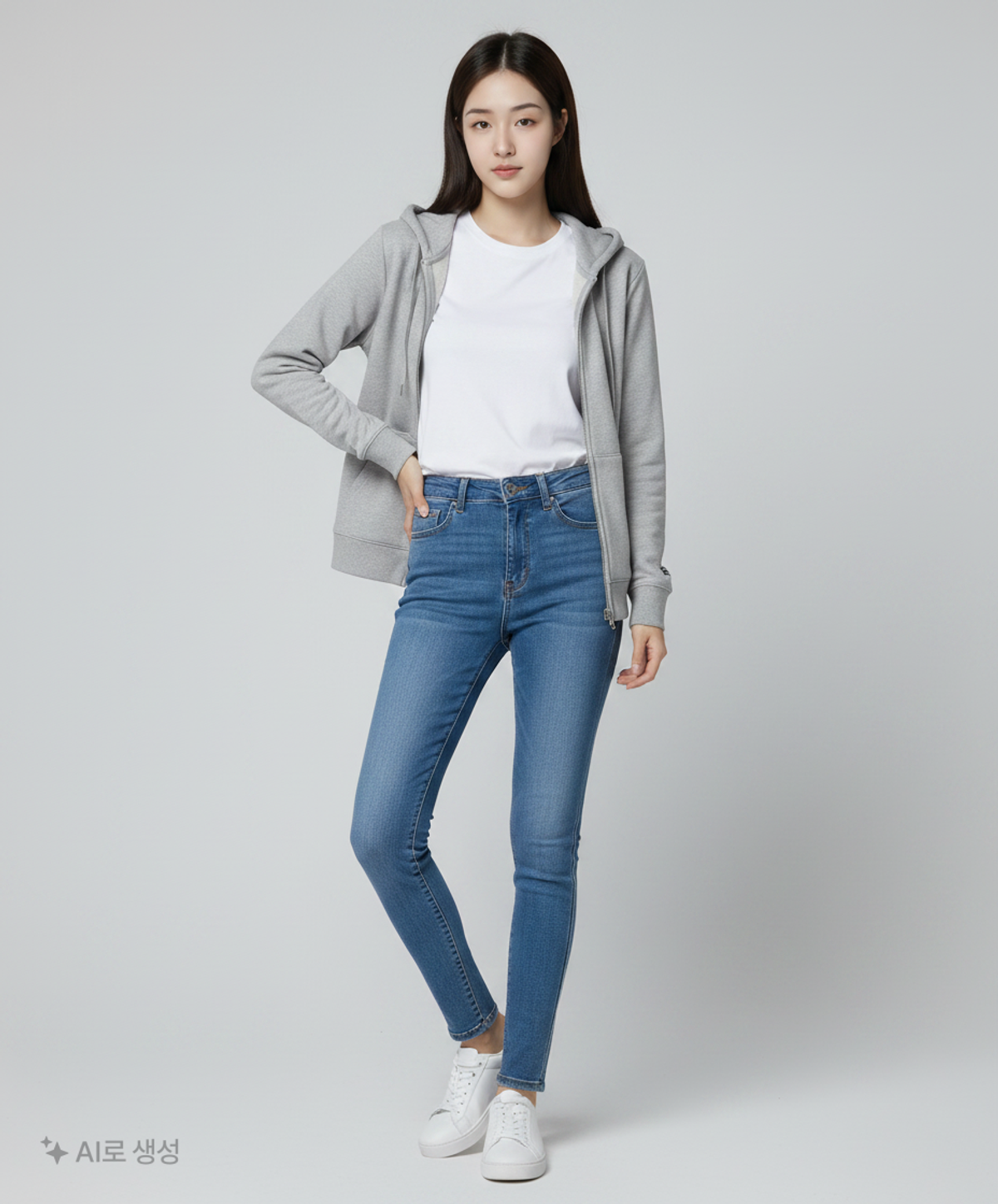 멜란지 마스터(MELANGE MASTER) 스탠다드 후드 스웨트 집업 - 멜란지 그레이 L
