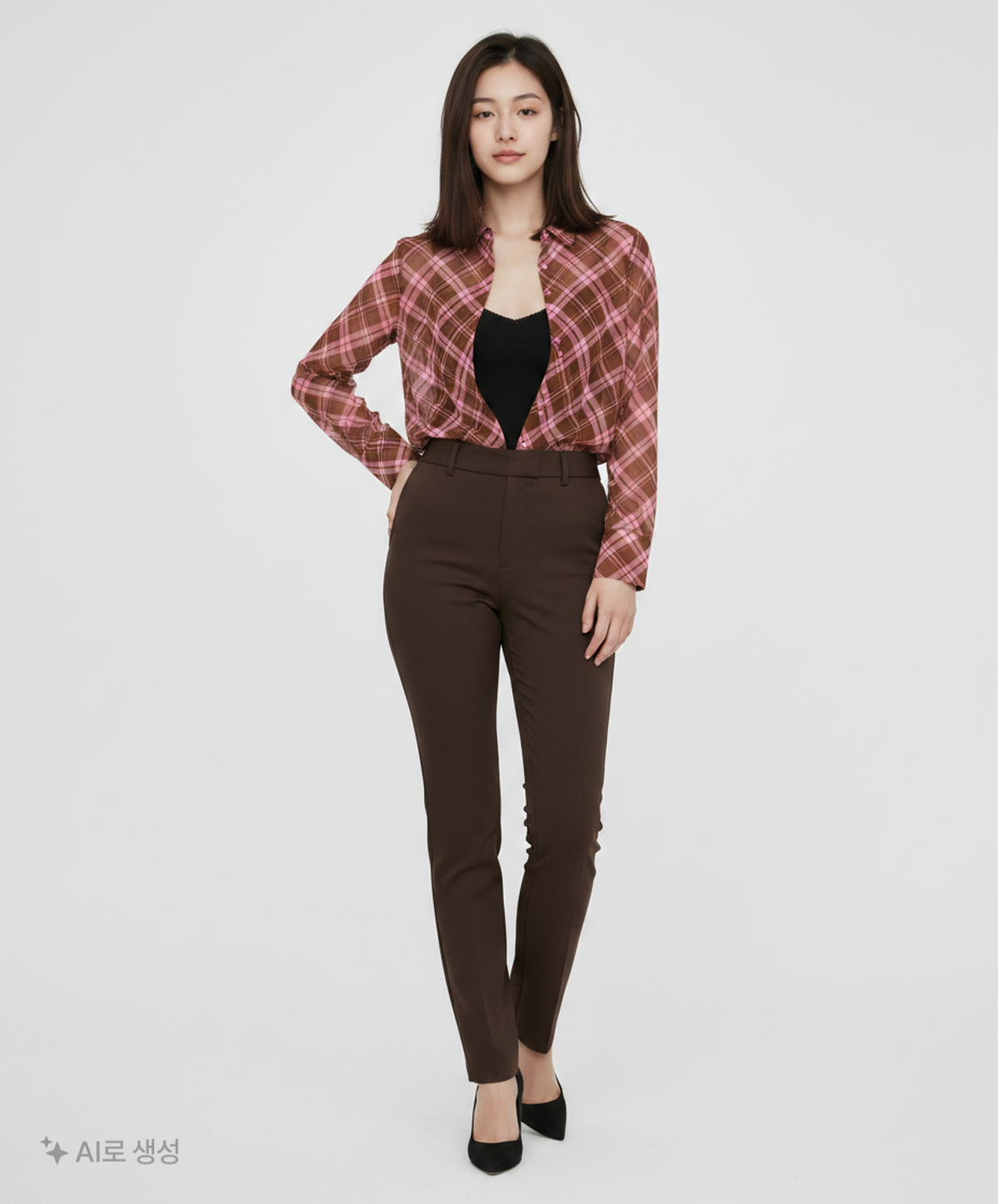 큐리티(CURETTY) C SEE-THROUGH CHECKED BLOUSE_PINK M