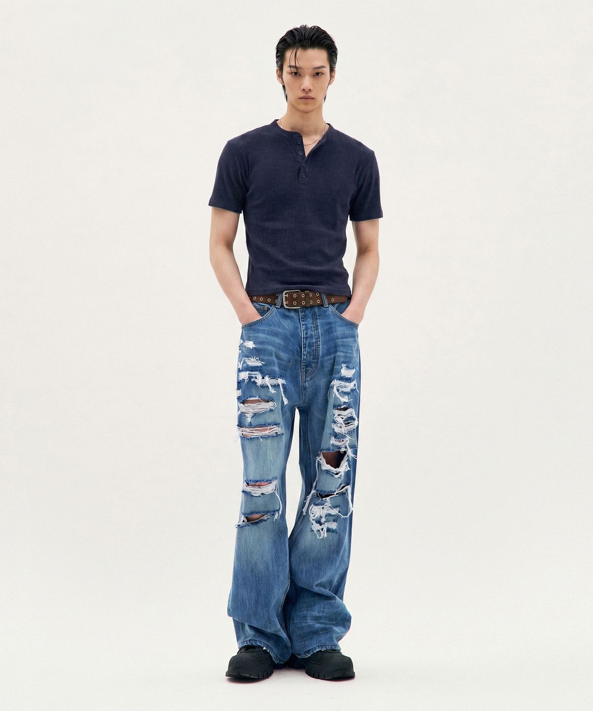 피알씨에스에스(PRCSS) Refined Henley Tee - Navy