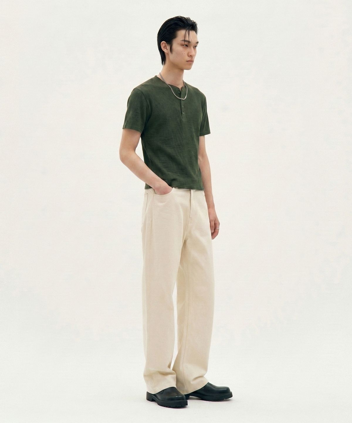 피알씨에스에스(PRCSS) Refined Henley Tee - Charcoal