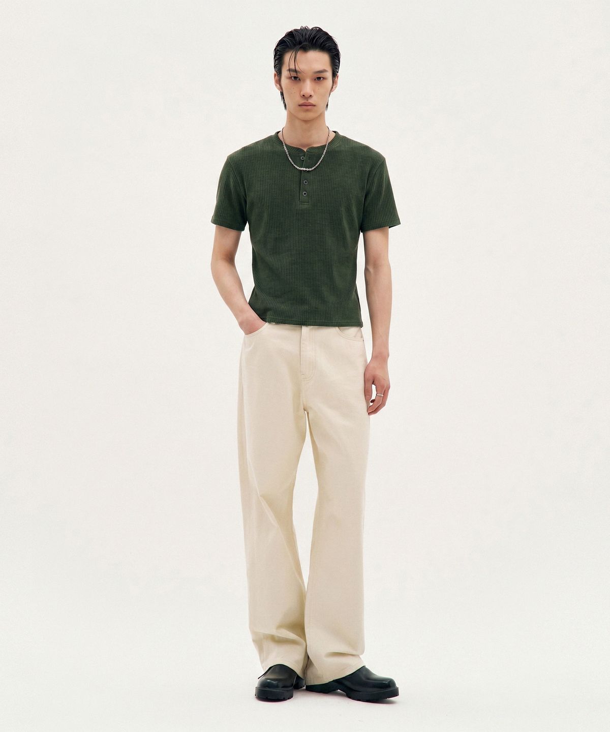 피알씨에스에스(PRCSS) Refined Henley Tee - Charcoal