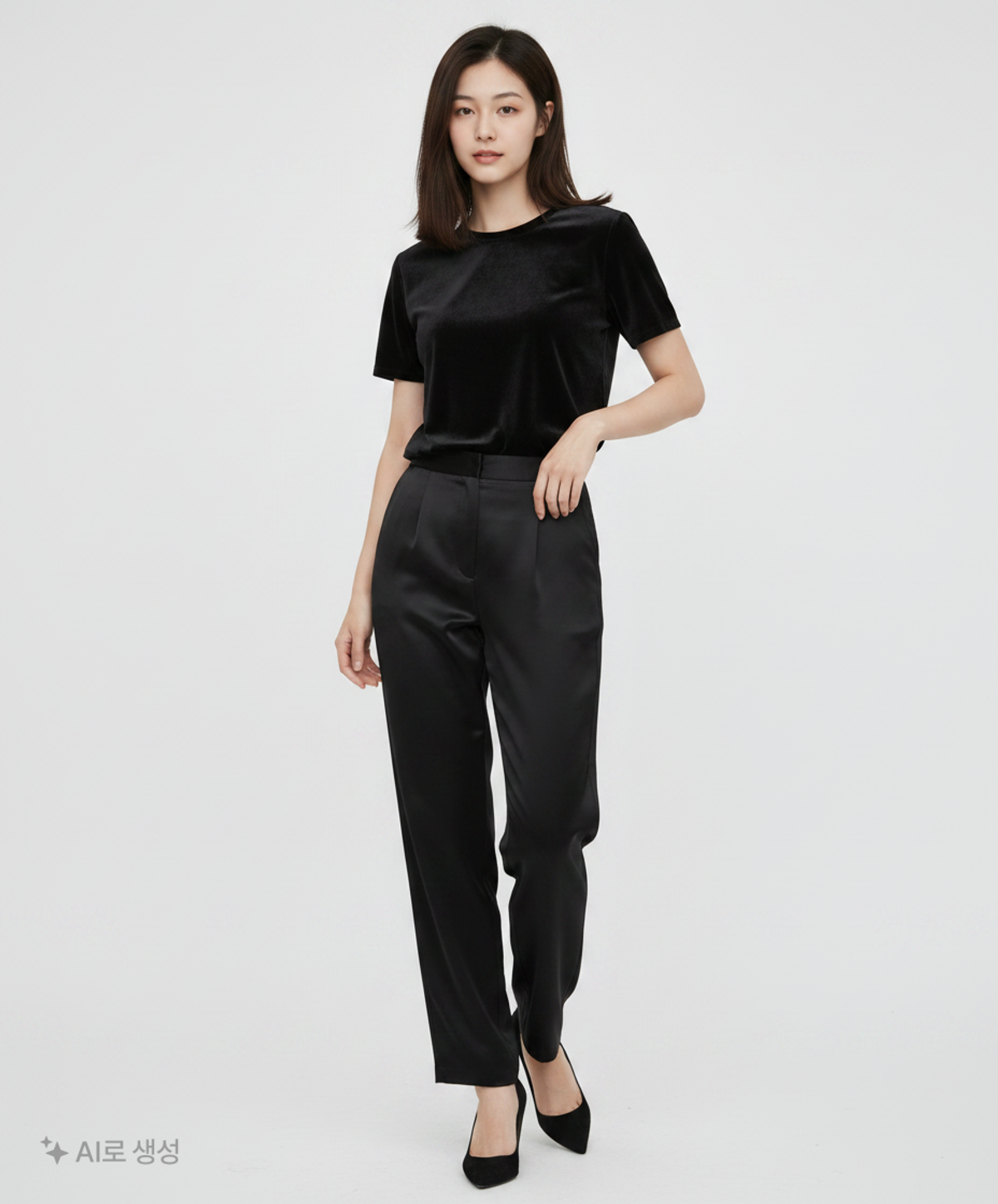 비뮤즈맨션(BEMUSE MANSION) Velvet curved tee - Black 34