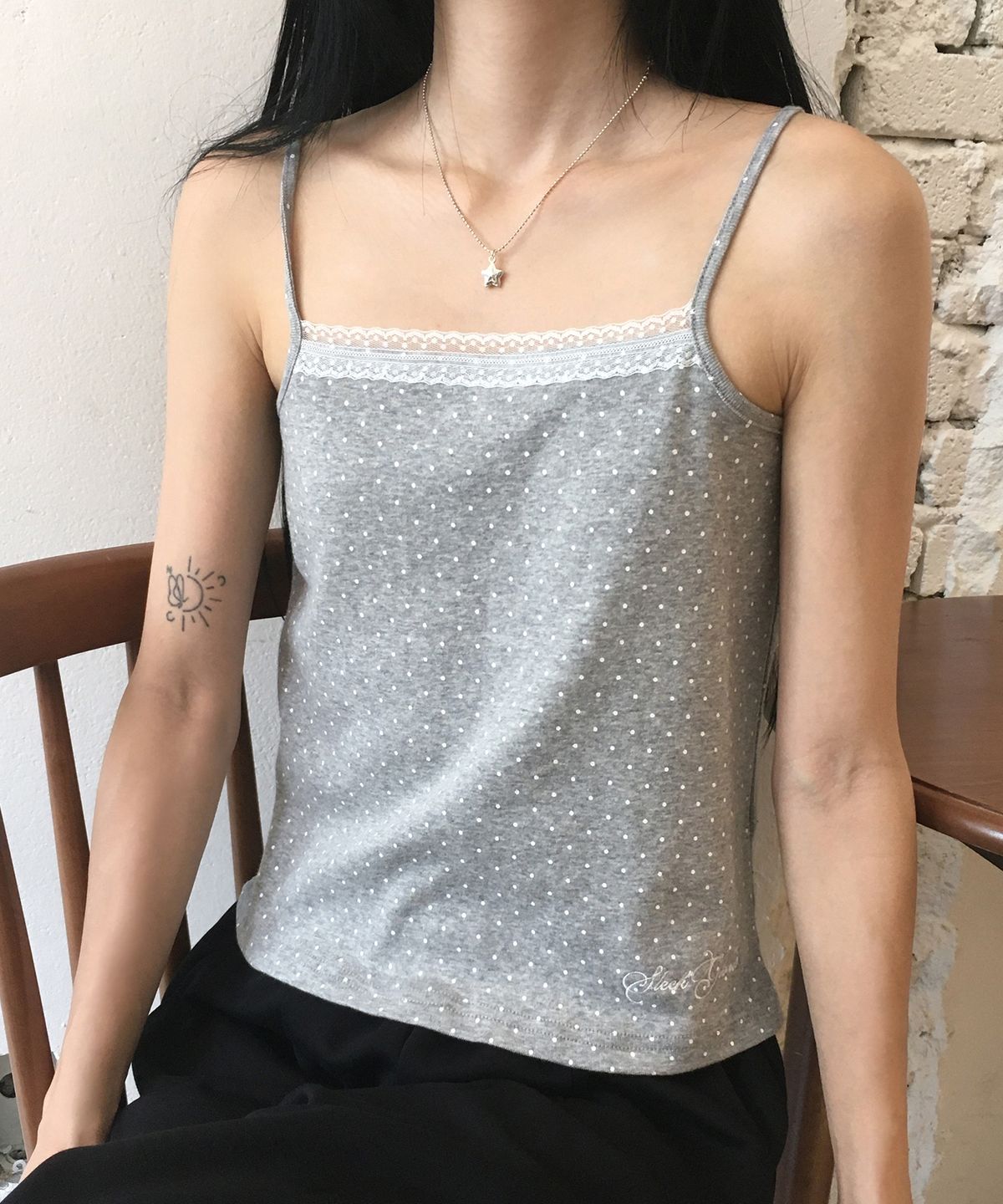슬릭글로우(SLEEKGLOW) Dot Lace Sleeveless[Gray]