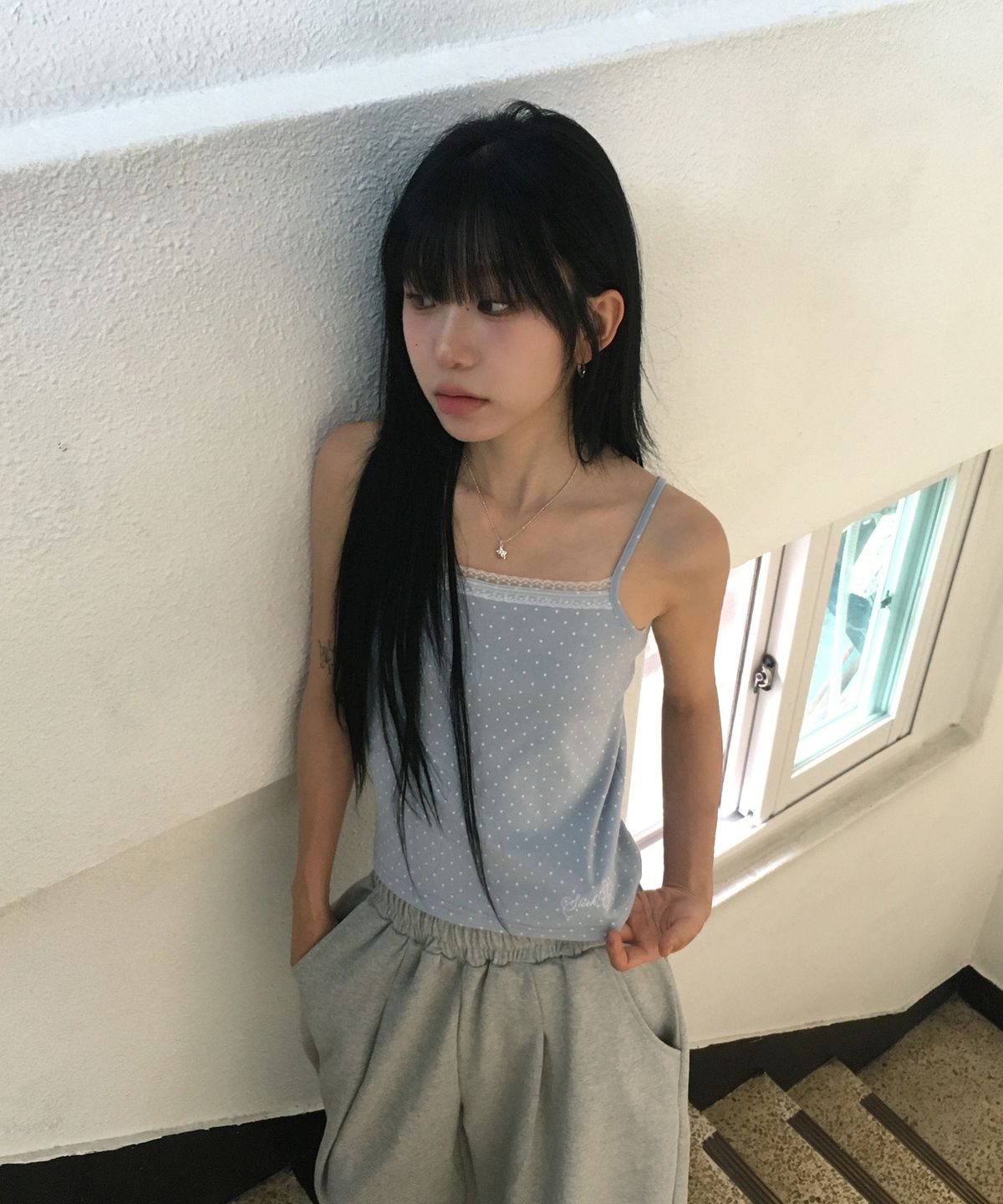 슬릭글로우(SLEEKGLOW) Dot Lace Sleeveless[Light Blue]