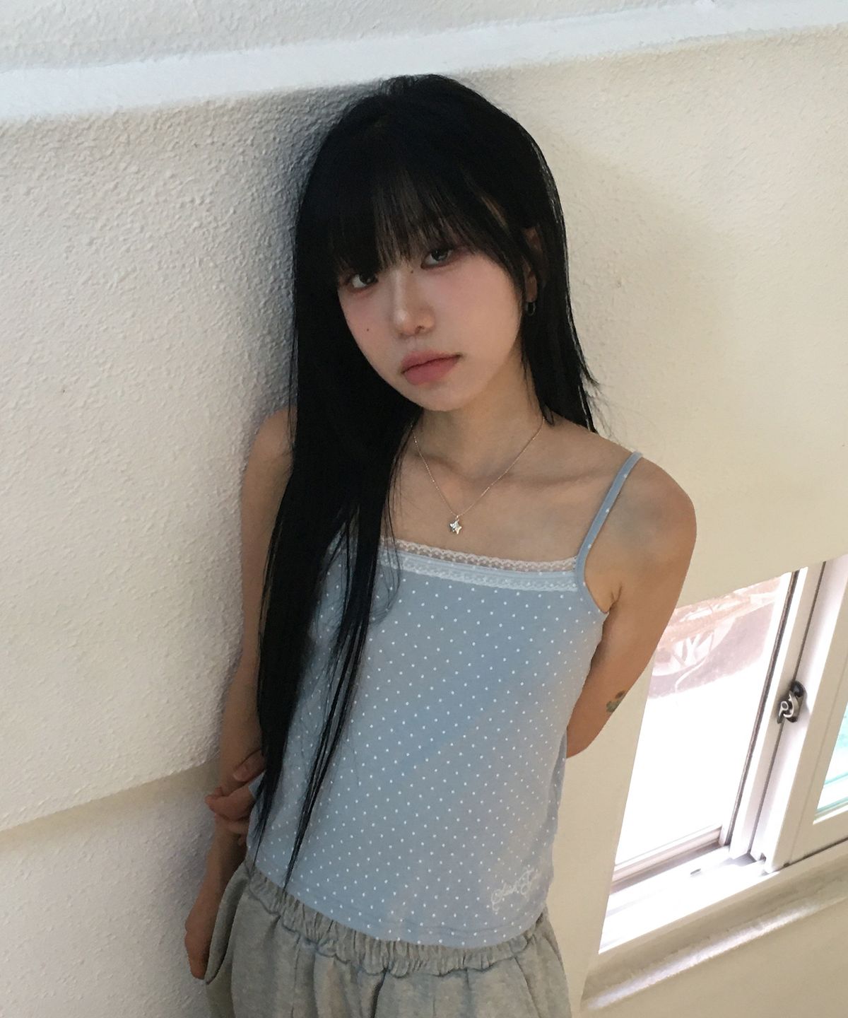 슬릭글로우(SLEEKGLOW) Dot Lace Sleeveless[Light Blue]