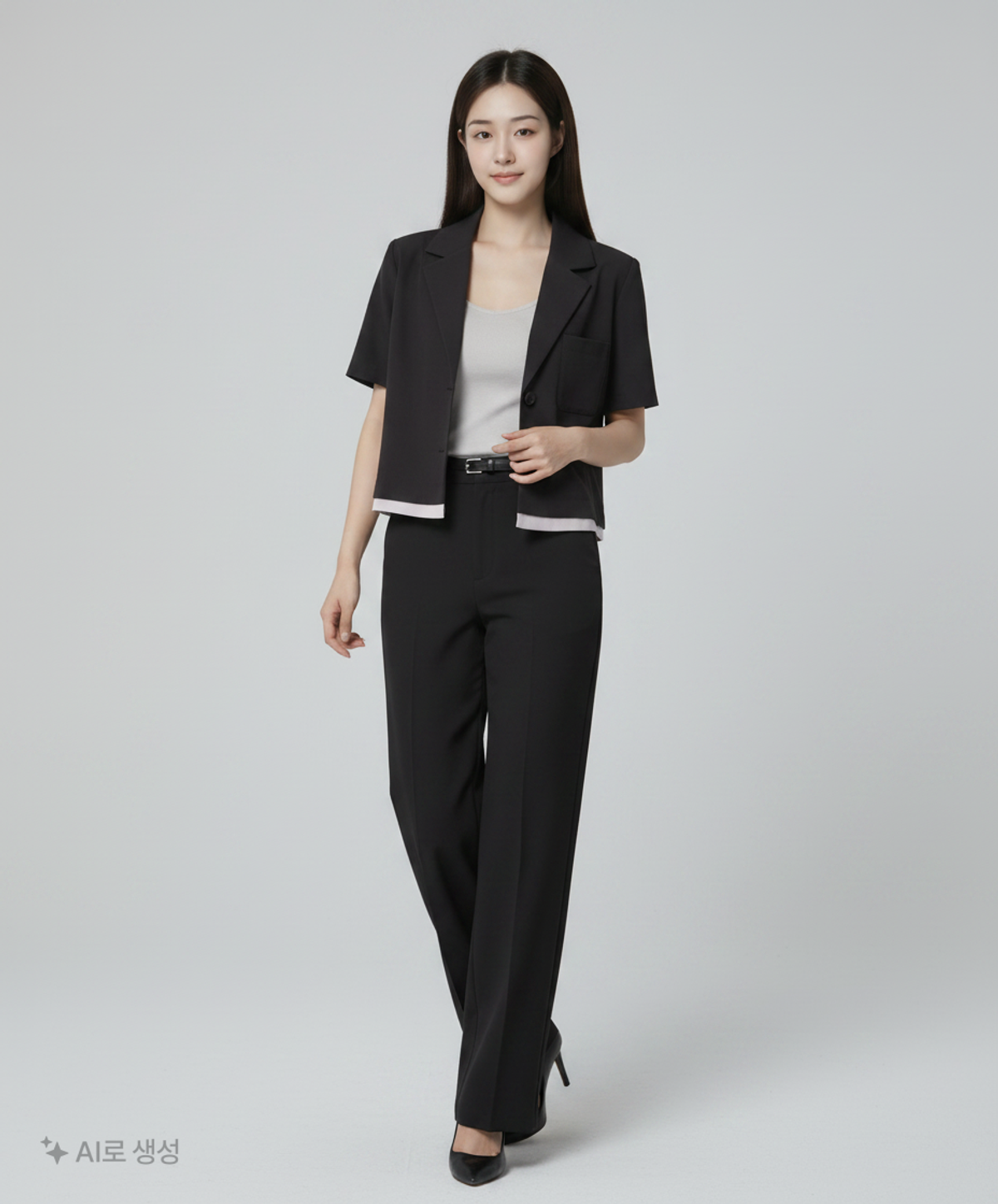 랩(LAP) (SET-아우터) 밑단 배색 크랍 반팔 자켓 AQ2WJ560 S