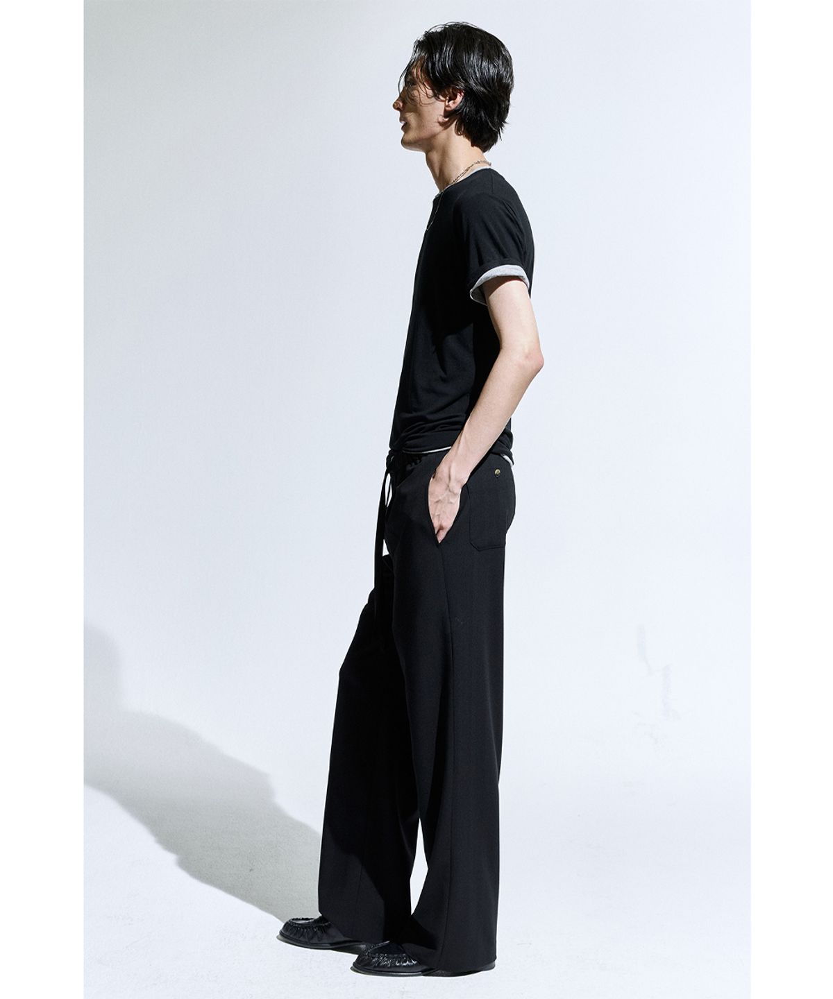 세비지(SAVAGE) String Dinner Trousers - Black