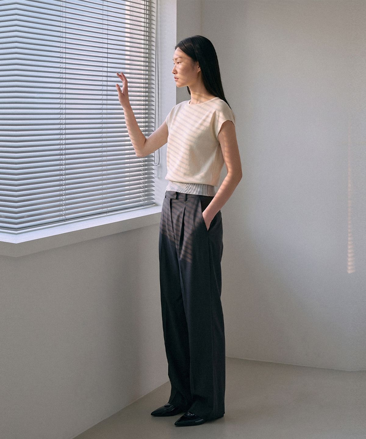 킴도(KIMDOH) Arlo Ribbed Round Cap Top Ivory