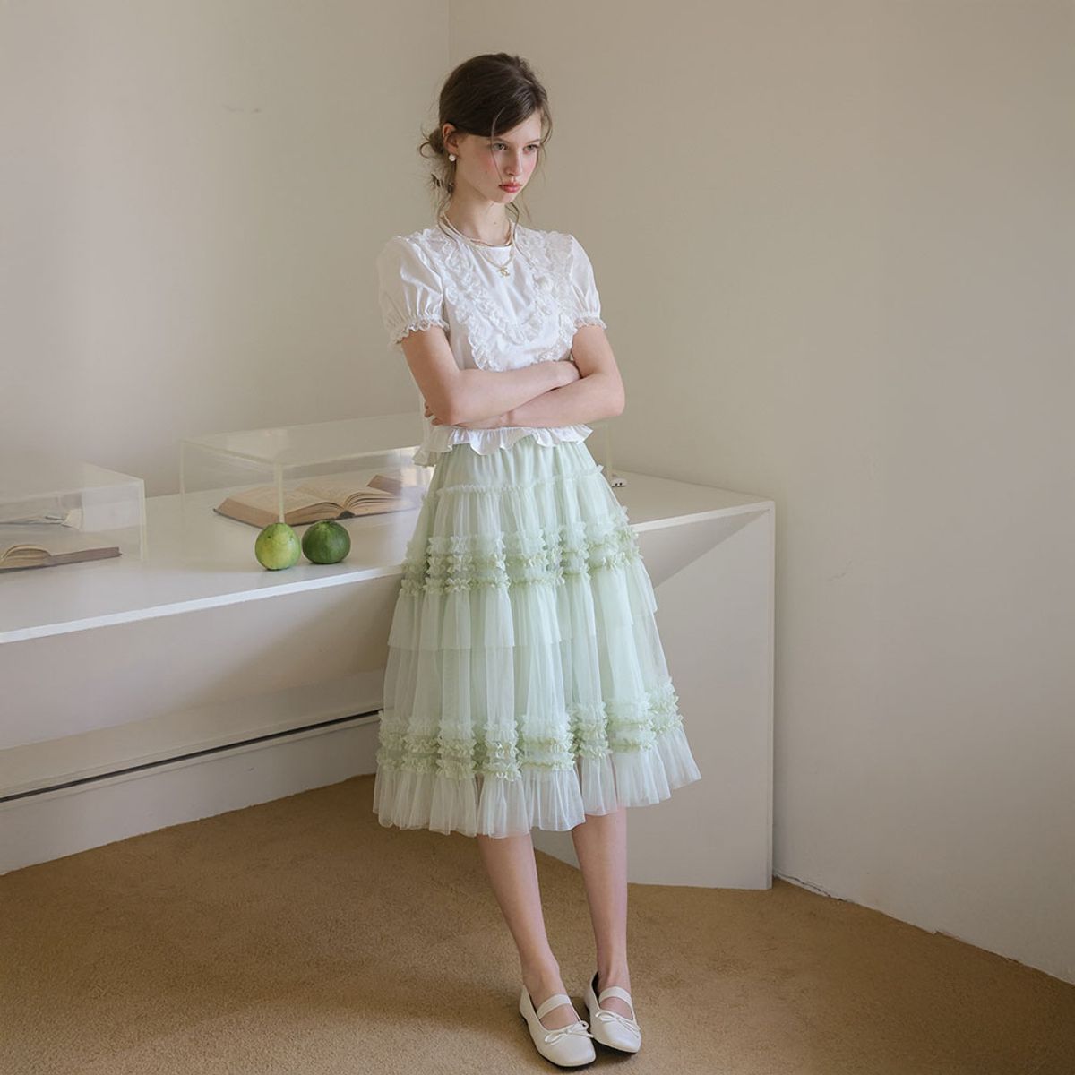 쎄무아듀(CEST MOIDEW) Cest_Mesh ruffle tiered skirt