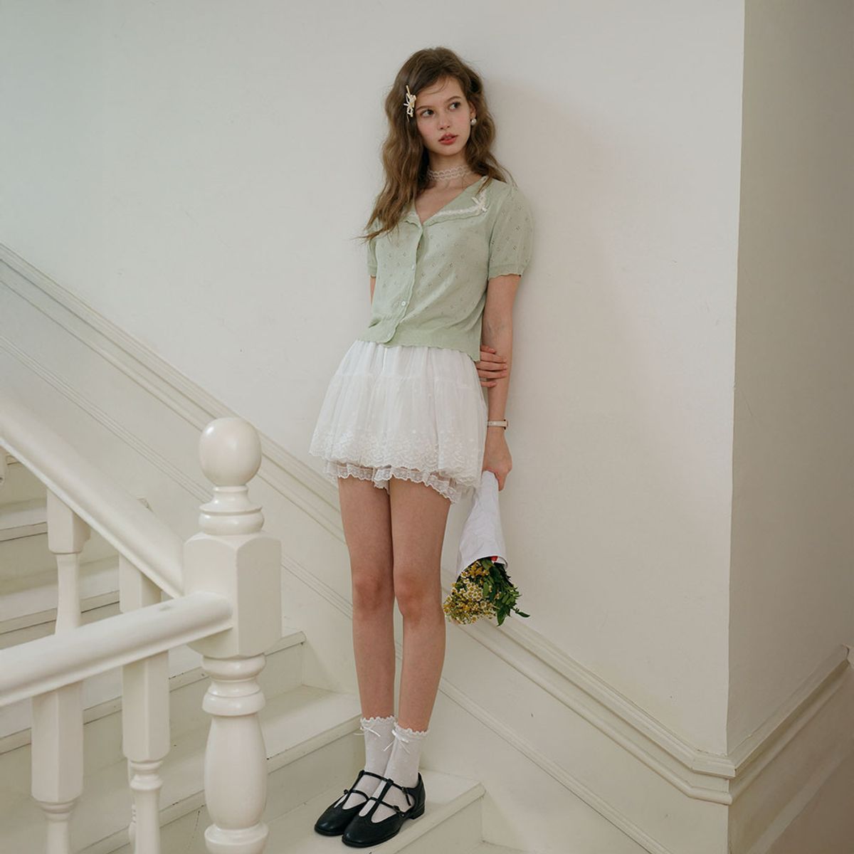 쎄무아듀(CEST MOIDEW) Cest_Lace pointelle short sleeve cardigan