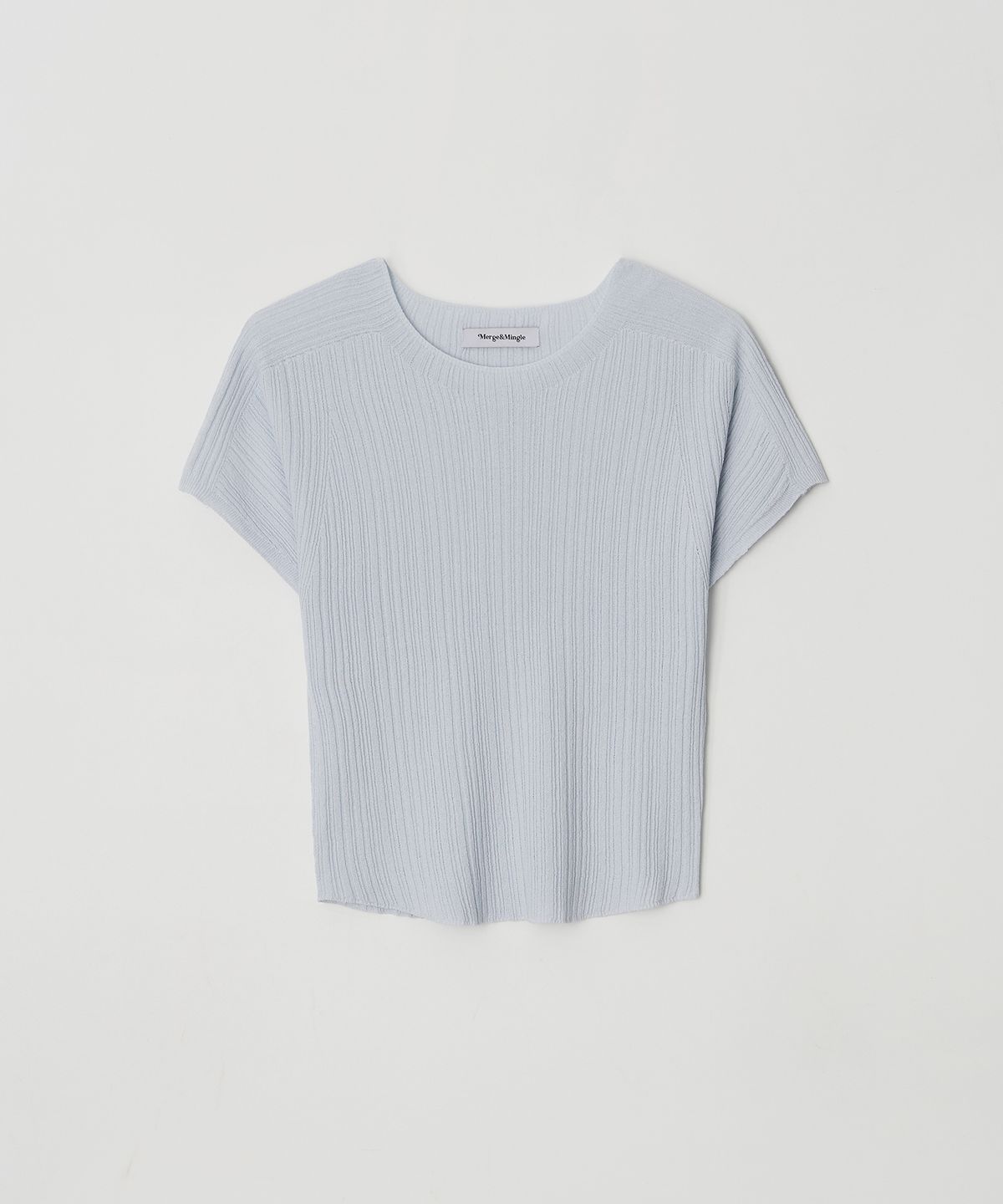 머지앤밍글(MERGE&MINGLE) Arin Wholegarment Pleats Short Sleeve Knit Top (Cotton Blue)