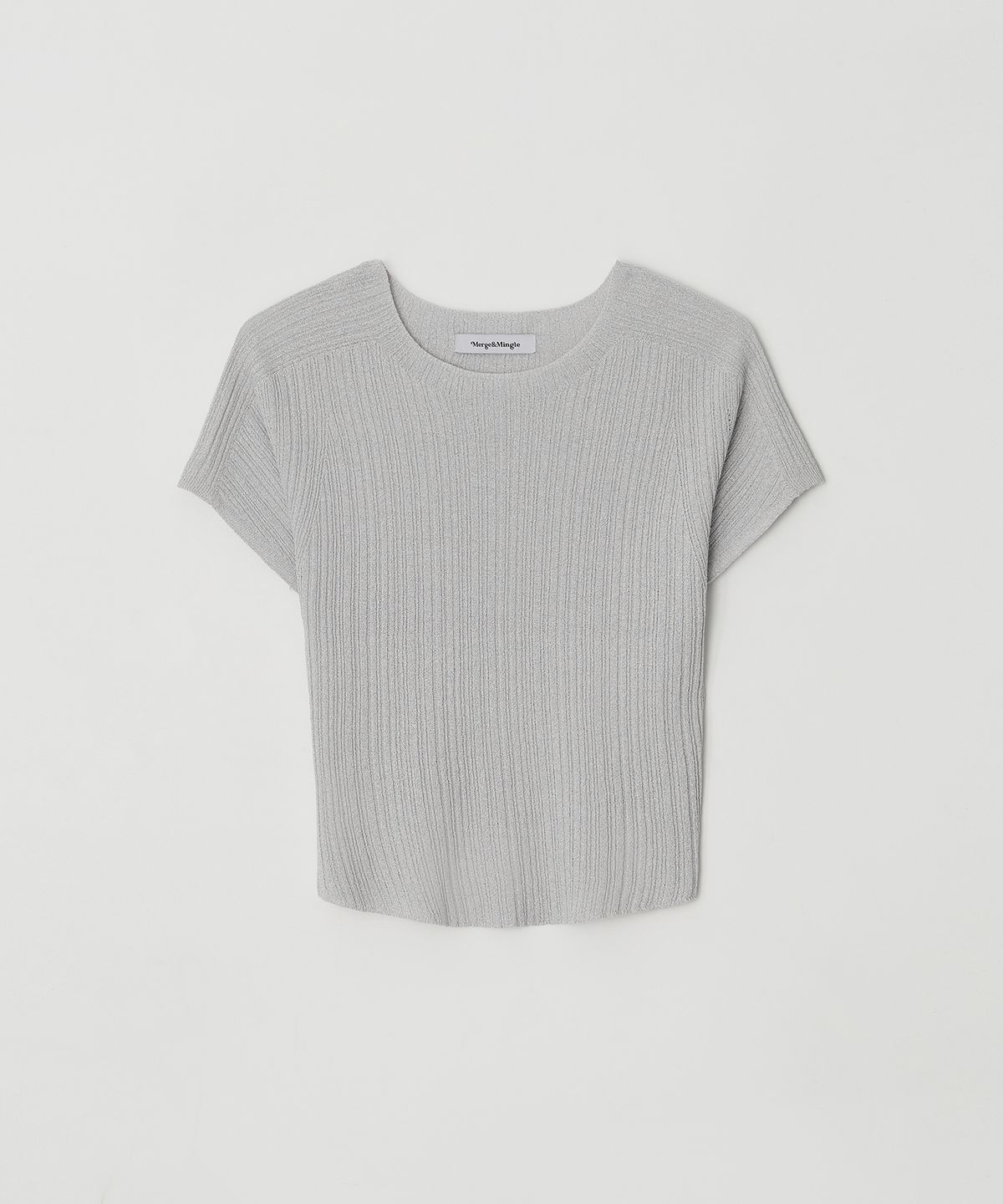 머지앤밍글(MERGE&MINGLE) Arin Wholegarment Pleats Short Sleeve Knit Top (Gray)
