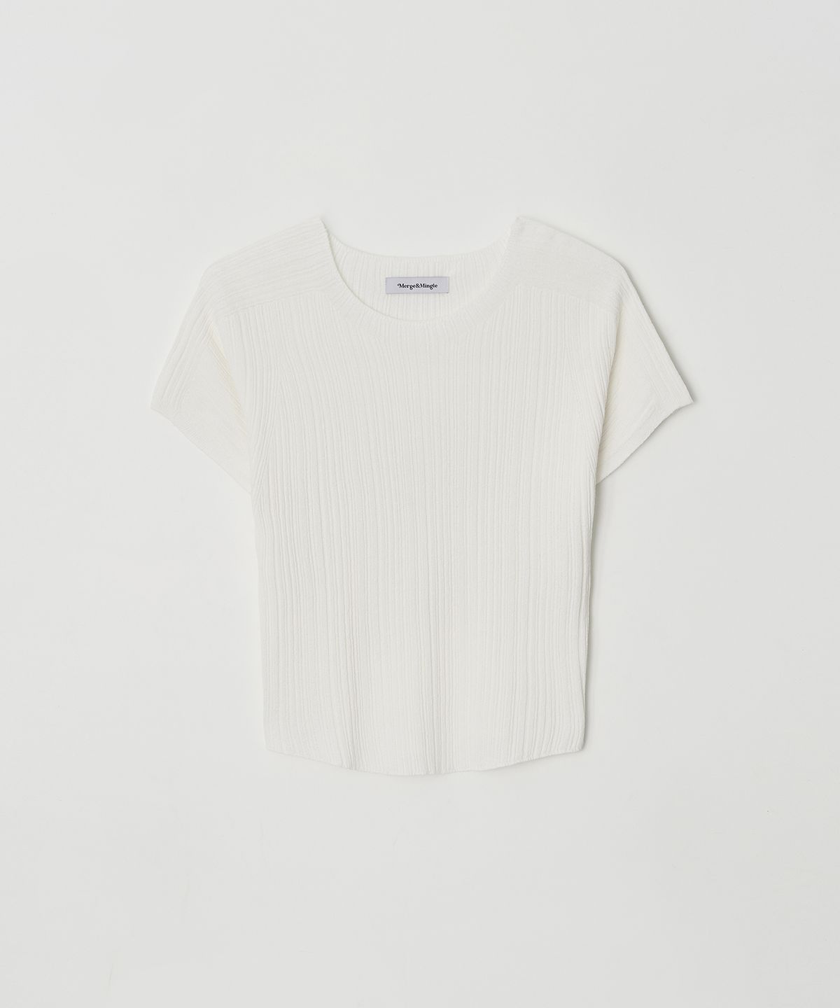 머지앤밍글(MERGE&MINGLE) Arin Wholegarment Pleats Short Sleeve Knit Top (Ivory)