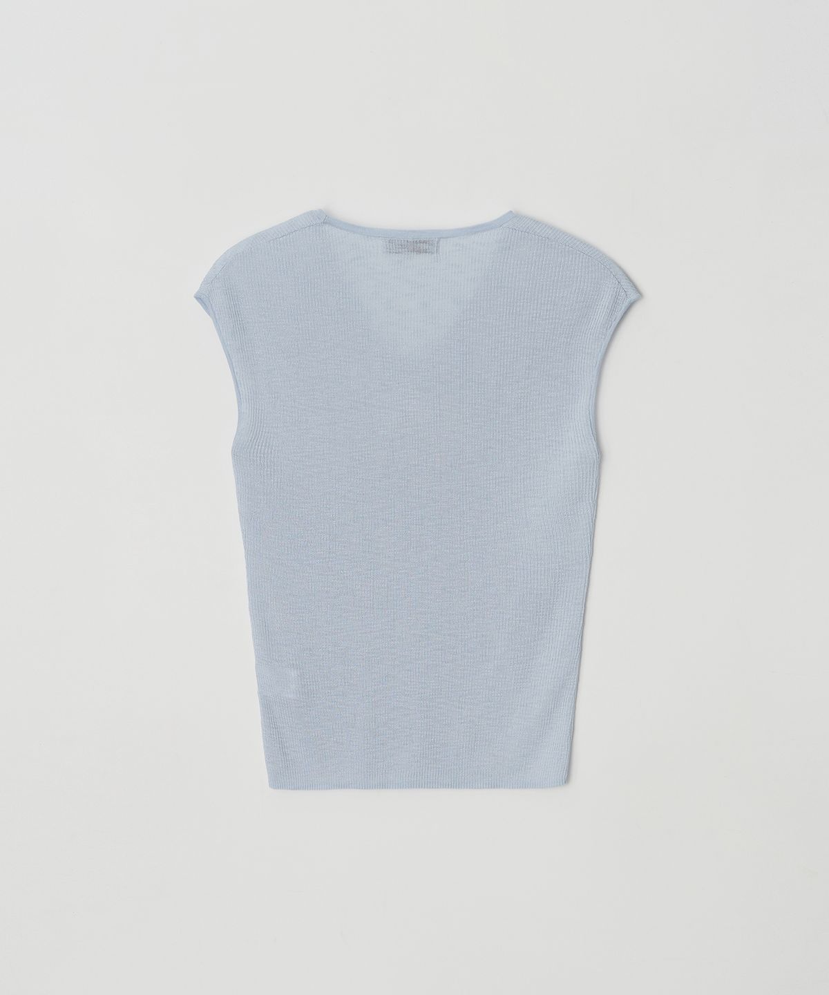 머지앤밍글(MERGE&MINGLE) Rosé Soft Sheer Rib Short Sleeve V-neck Knit Top (Cotton Blue)