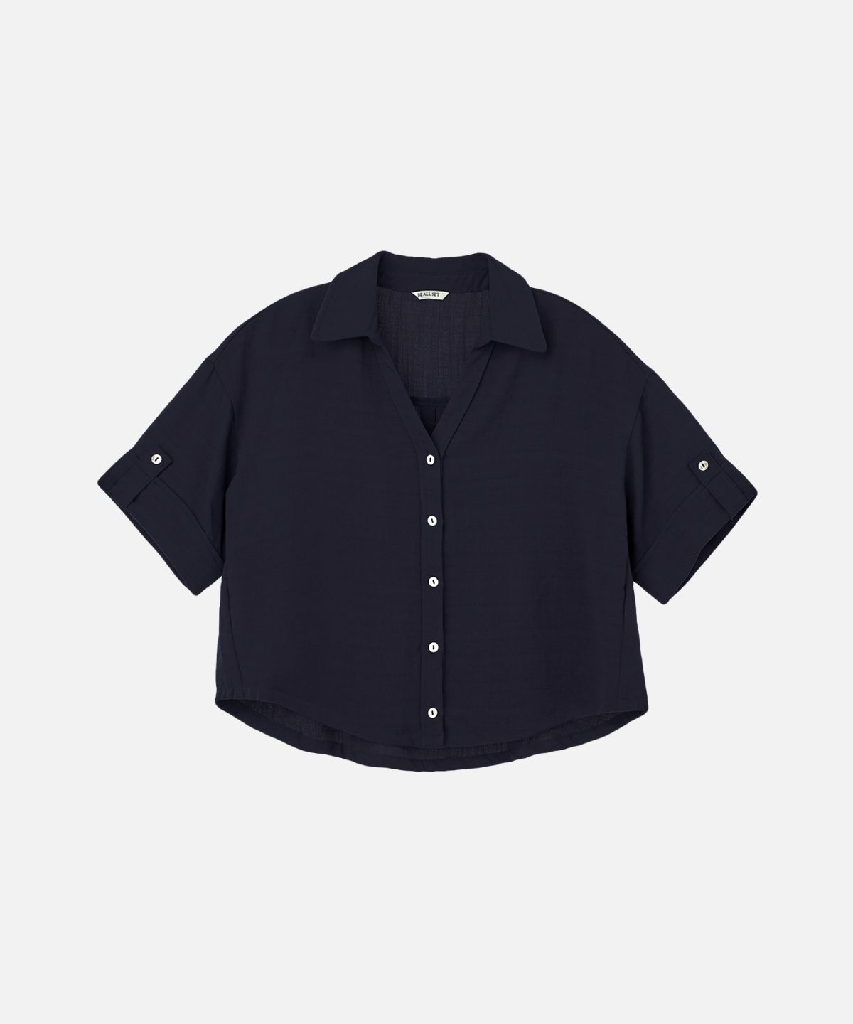 비올셋(BE ALL SET) Crop Shirt_Navy