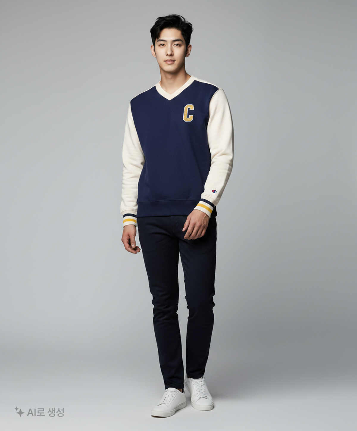 챔피온(CHAMPION) 컬러 블록 브이넥 스웨트셔츠 Normal Navy L