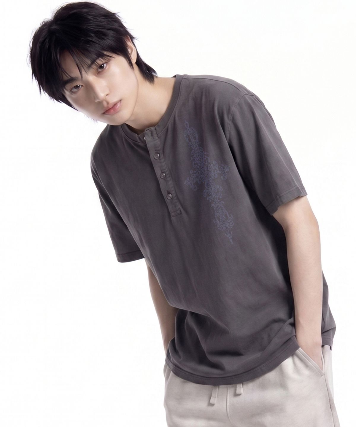 그레이버(GRAVER) [UNISEX]SIMCROSS 헨리넥반팔티_2color