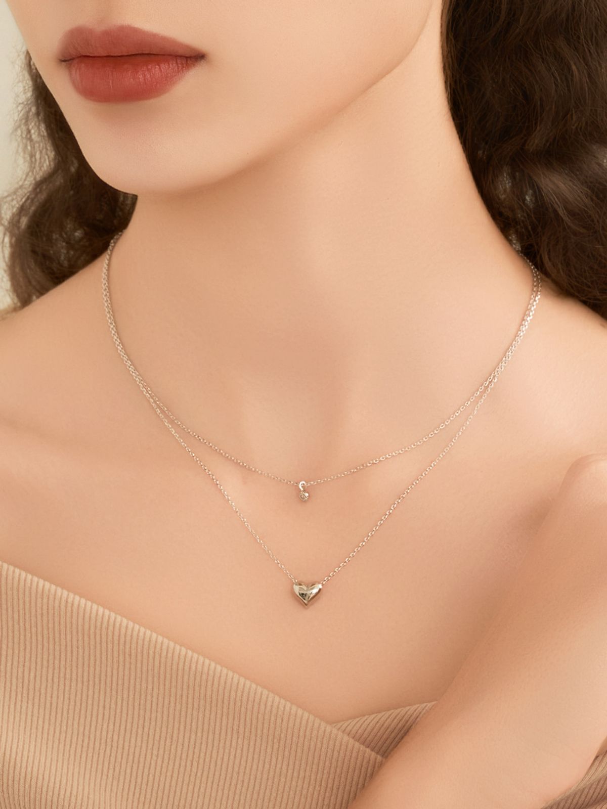 엘르주얼리(ELLEJEWELRY) 두줄 레이어드 하트 목걸이 ELBRNN247 (14K Gold Plated)