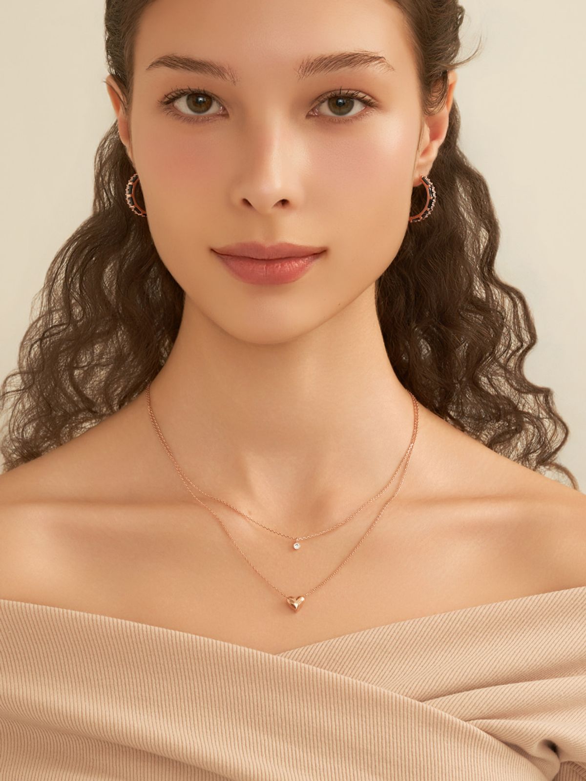 엘르주얼리(ELLEJEWELRY) 두줄 레이어드 하트 목걸이 ELBRNN247 (14K Gold Plated)
