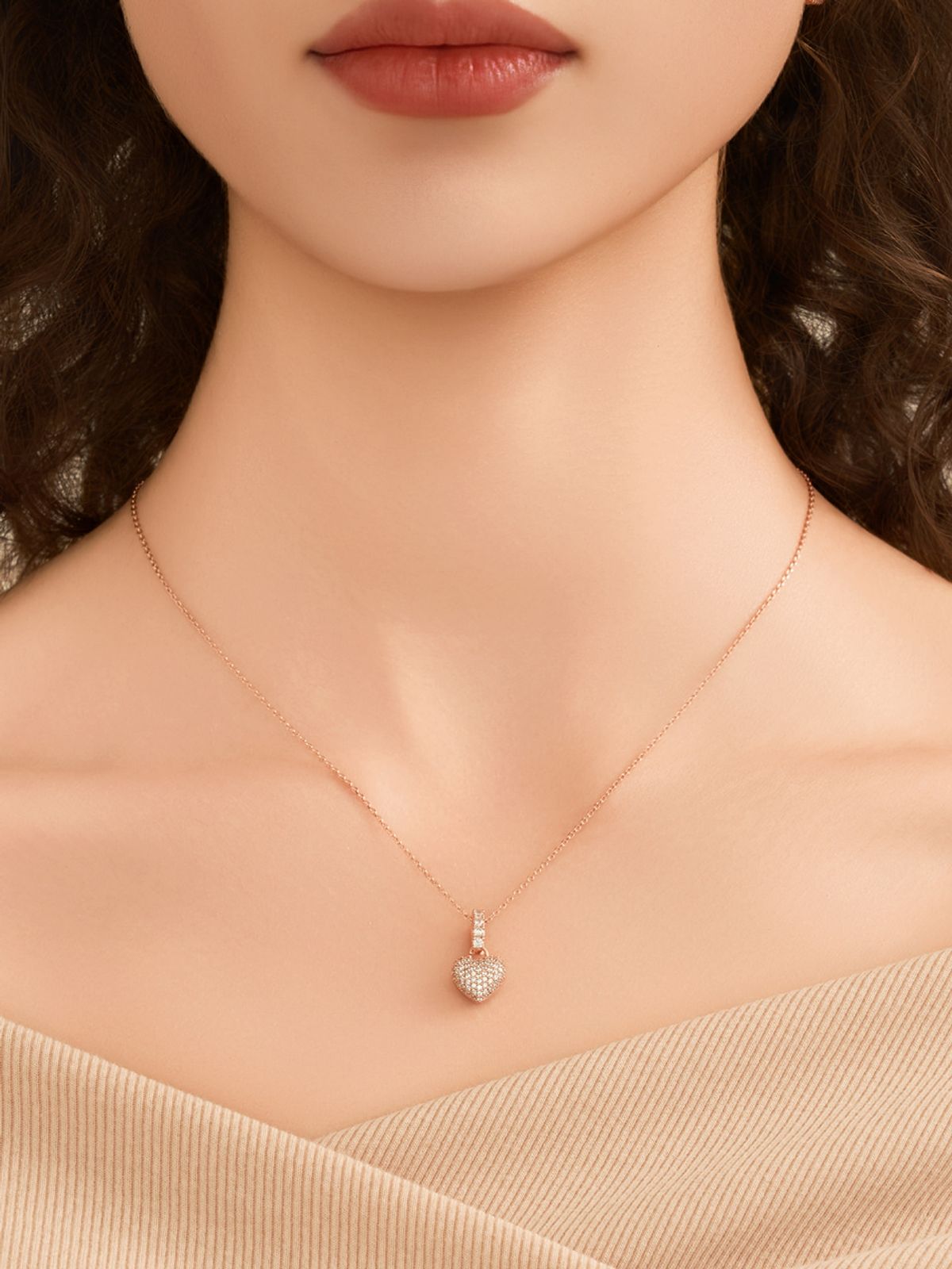 엘르주얼리(ELLEJEWELRY) 파베 볼륨 하트 목걸이 ELBRNN246 (14K Gold Plated)