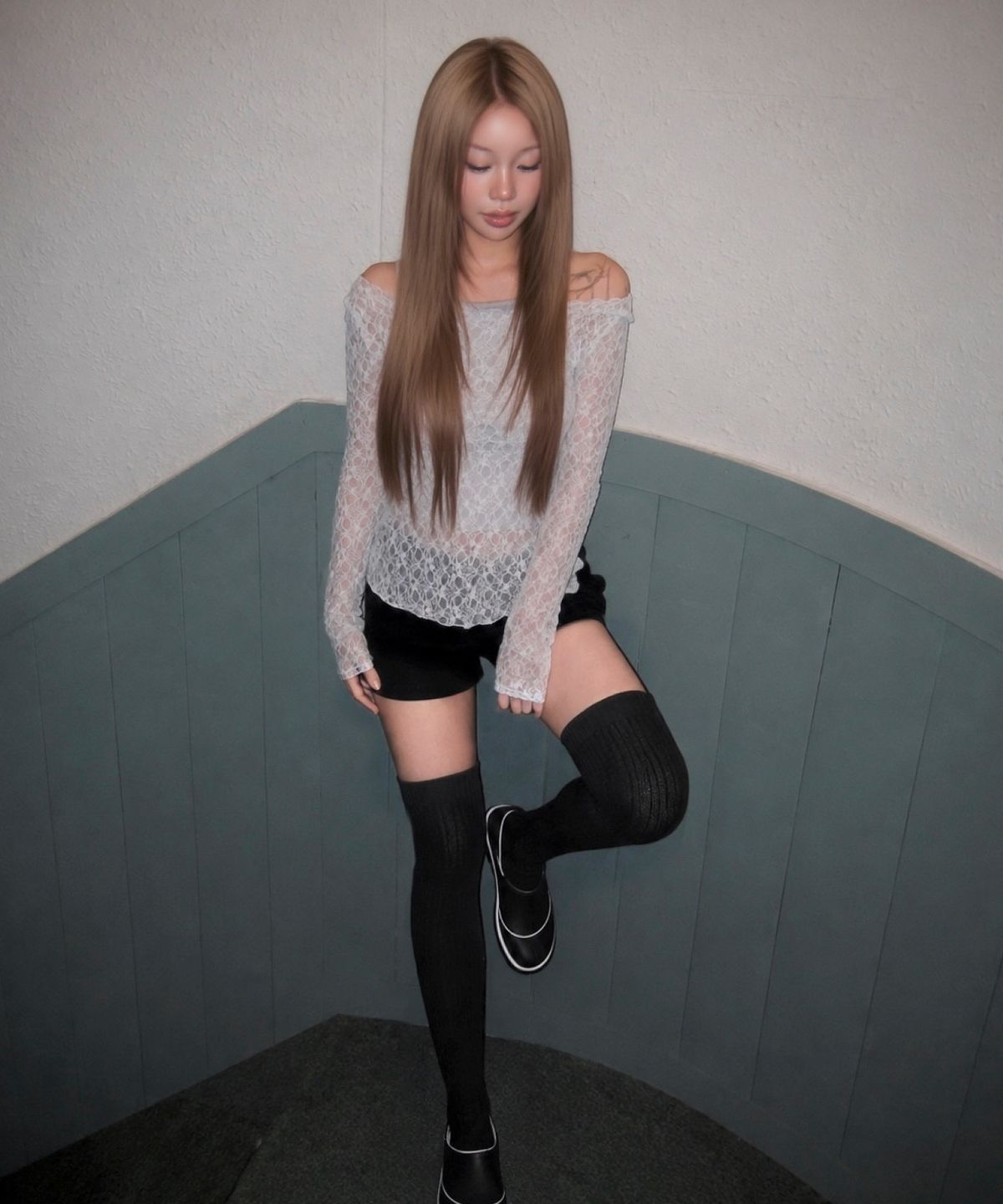 미쏘(MIXXO) 레이스 레이어드 긴팔 티셔츠 RE LWG42SS_MIWLWG71QA