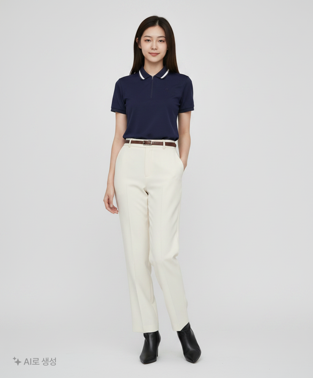 빈폴 스포츠(BEANPOLE SPORT) 네이비 여성 COOLHAN 한지 집업 피케 티셔츠 (BO9442C03R) 90