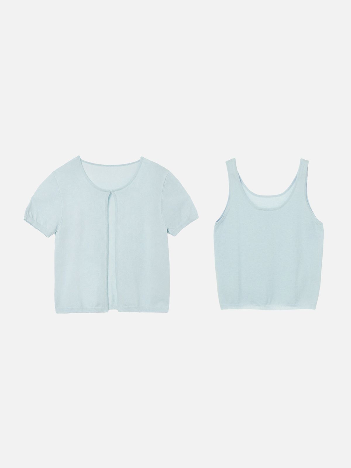 비올셋(BE ALL SET) Linen Knit Tank & Cardigan Set_Sky Blue