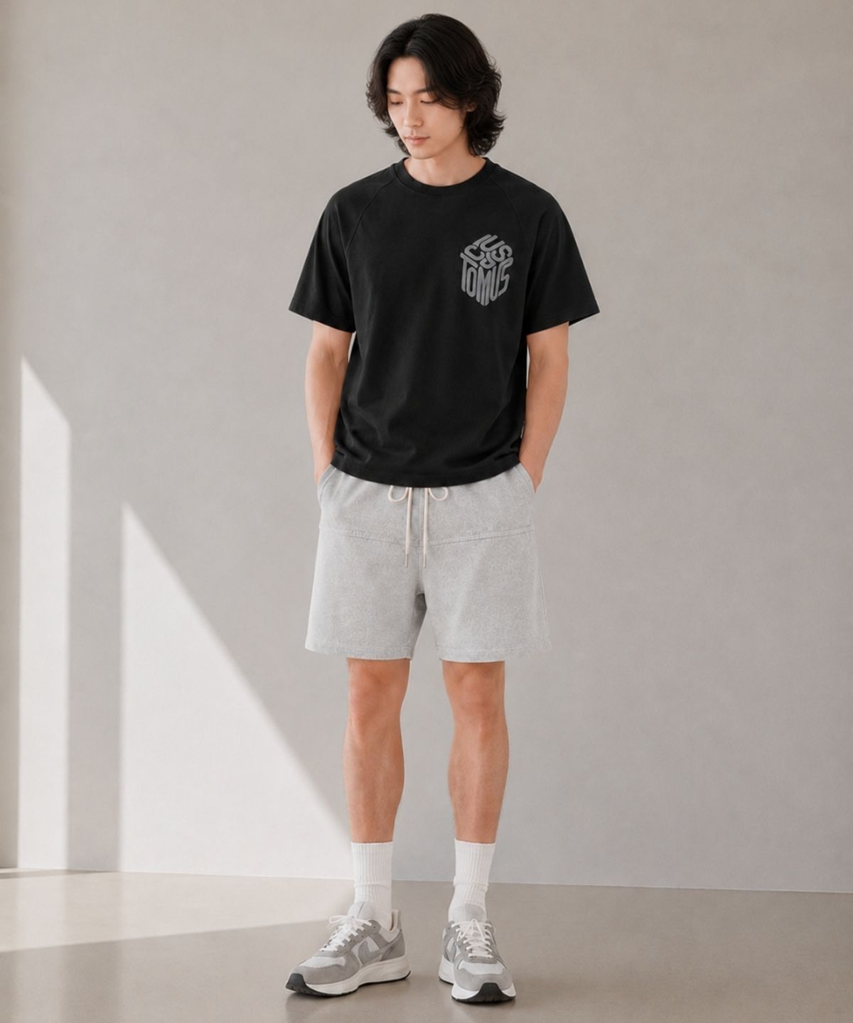 커스텀어스(CUSTOMUS) 남성 후로피 로고 프린트 라그랑 반팔티셔츠 CXS26MKRT506 BLA