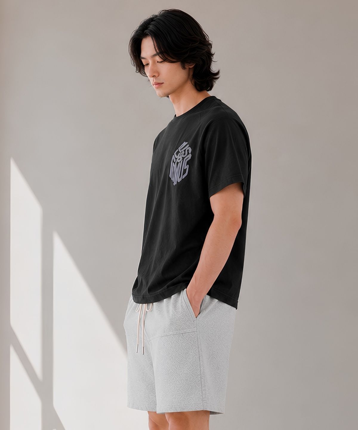 커스텀어스(CUSTOMUS) 남성 후로피 로고 프린트 라그랑 반팔티셔츠 CXS26MKRT506 BLA
