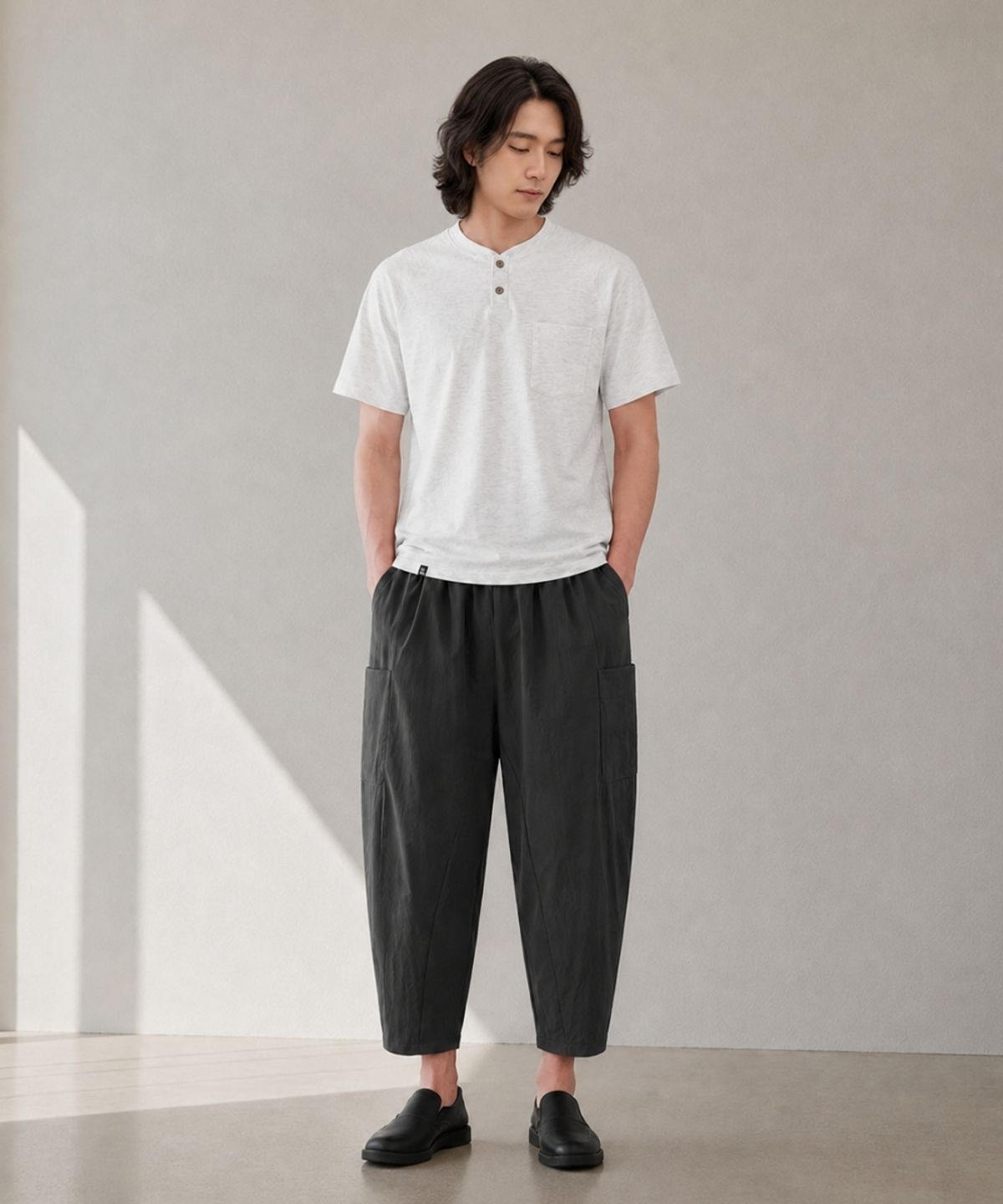 커스텀어스(CUSTOMUS) 남성 강연 싱글 헨리넥 반팔티셔츠 CXS26MKRT502 GRY
