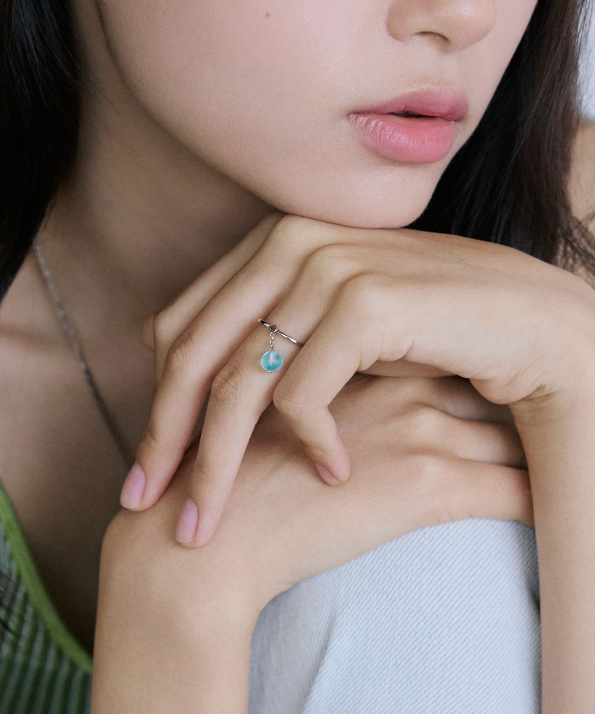 메리모티브(MERRYMOTIVE) Matte aqua moonstone ring