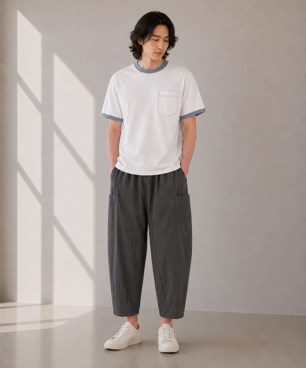 커스텀어스(CUSTOMUS) 남성 소로나 배색골지 반팔티셔츠 CXS26MKRT507 WHI