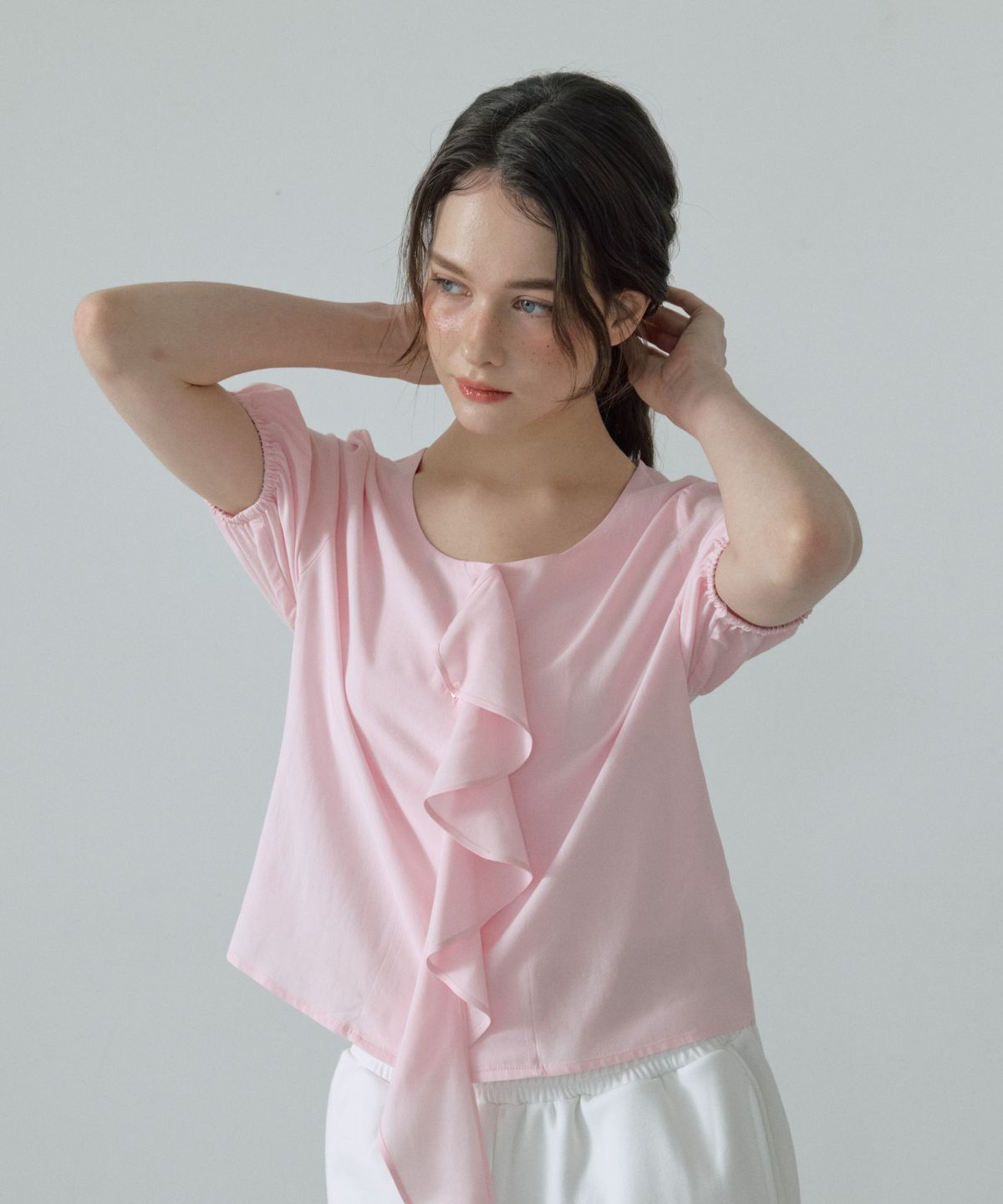 아페이즈(APAISE) Soft Long Ruffle Blouse(Pink)