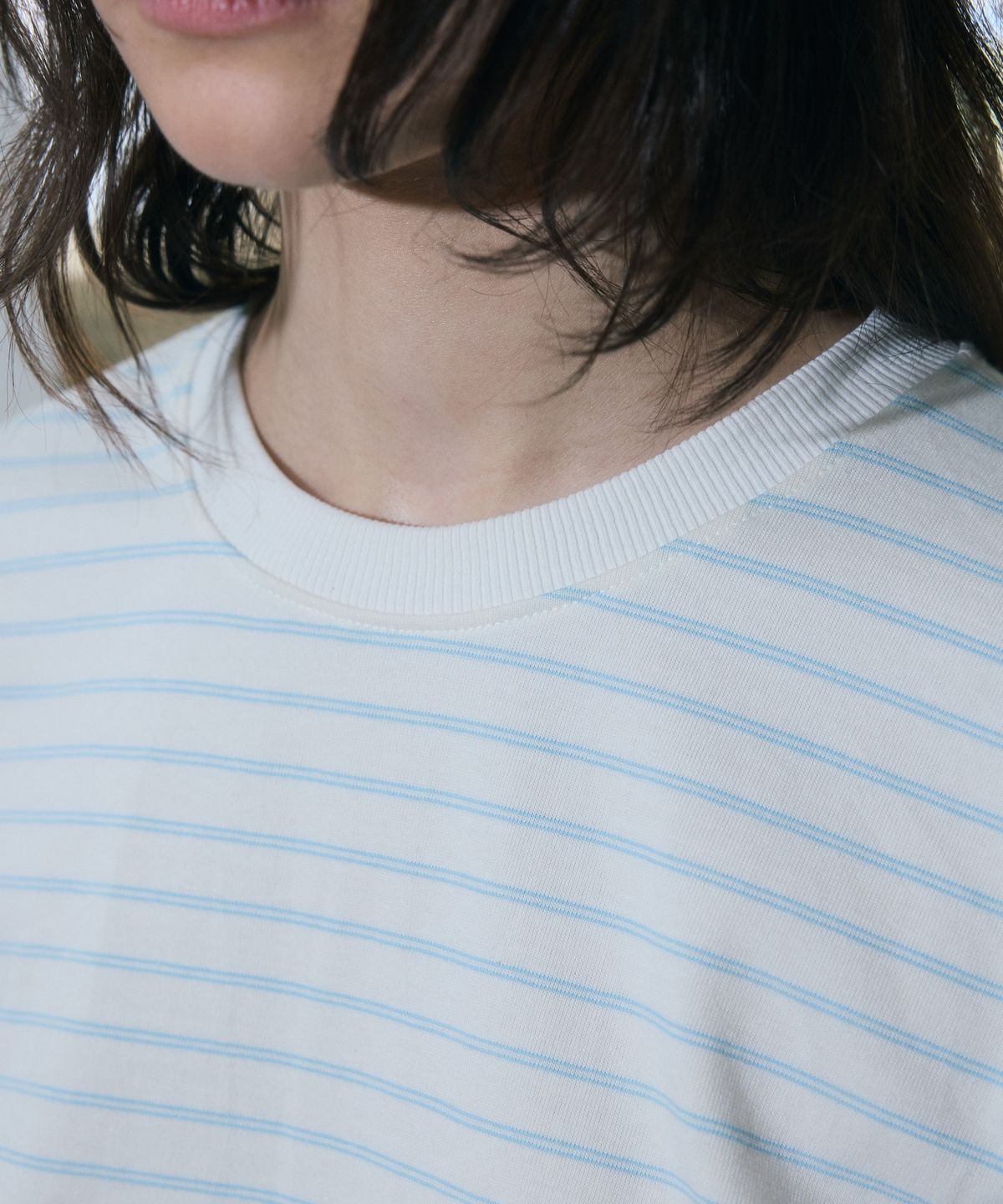 아페이즈(APAISE) Basic Cotton Stripe Short Sleeve T-Shirt(Cream)