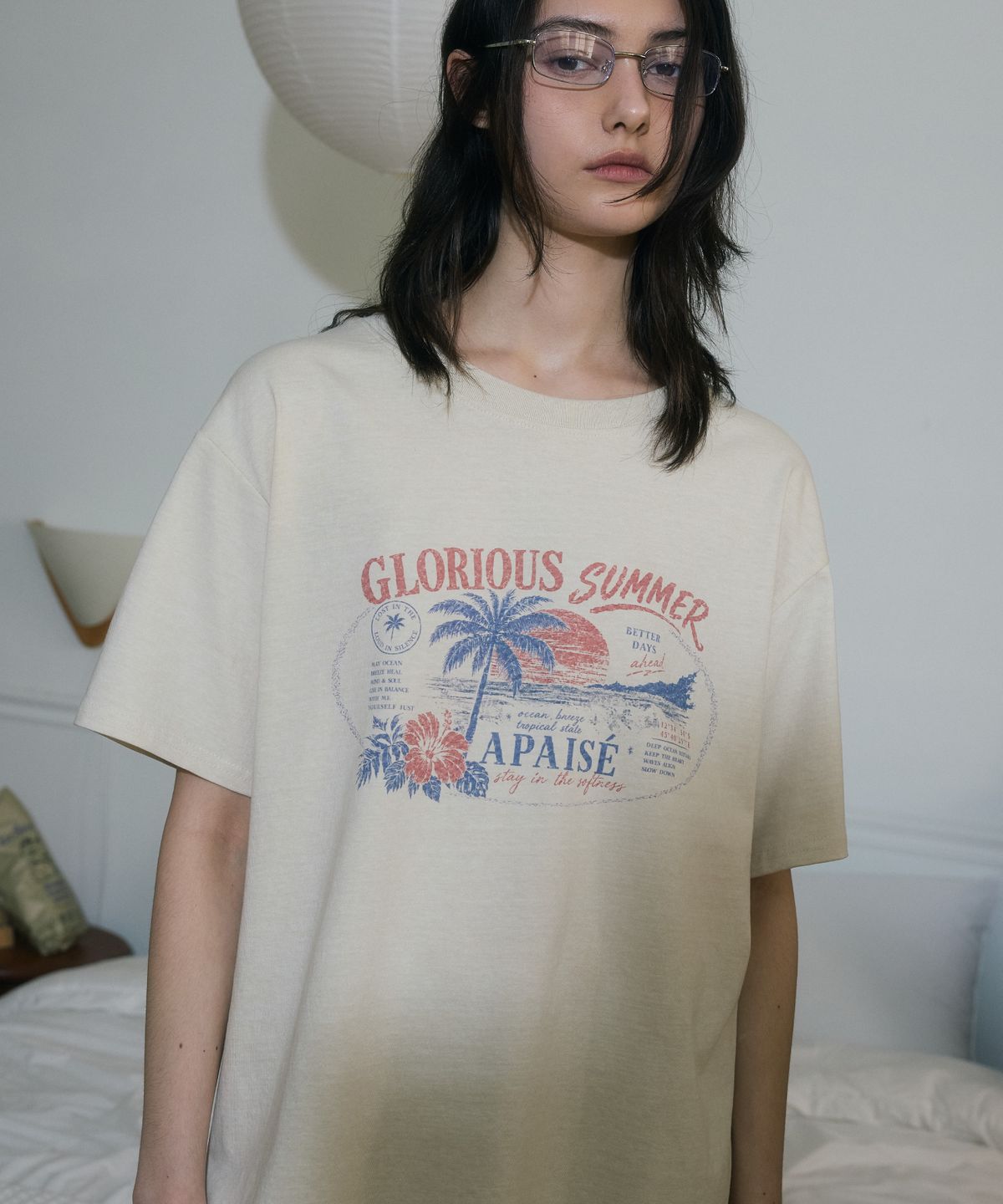 아페이즈(APAISE) Unisex Pigment Oversized Graphic T-Shirt(Beige)