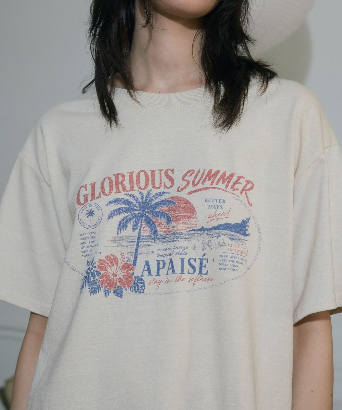 아페이즈(APAISE) Unisex Pigment Oversized Graphic T-Shirt(Beige)